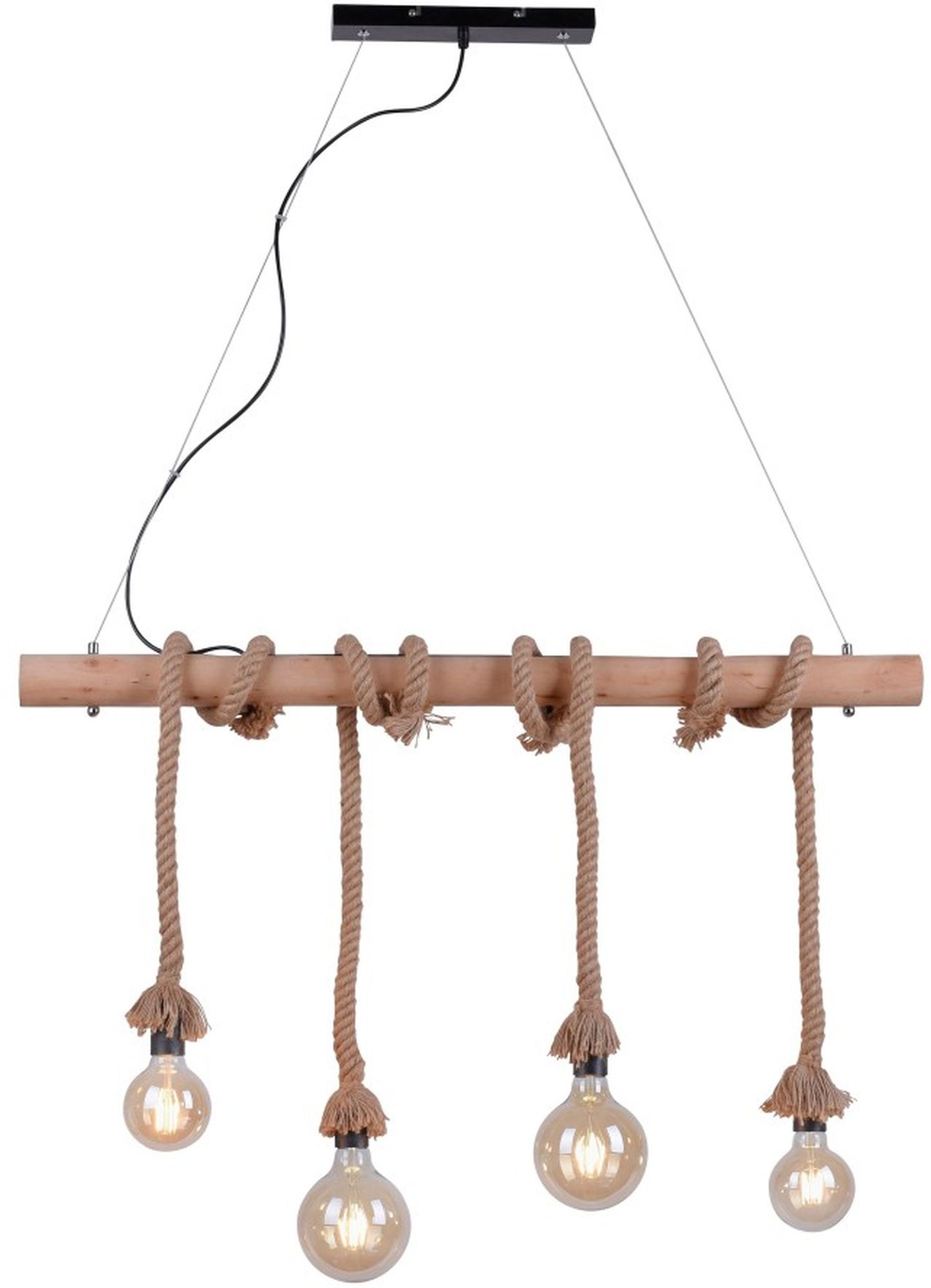 Just Light Rope lampă suspendată 4x15 W negru-lemn-maro 15483-18