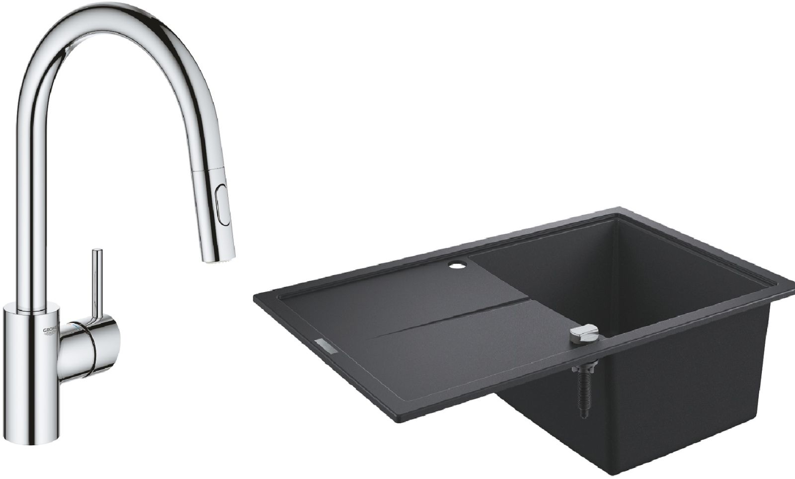 Set chiuvetă din granit Grohe K400 31639AP0, baterie bucătărie Grohe Concetto 31483002