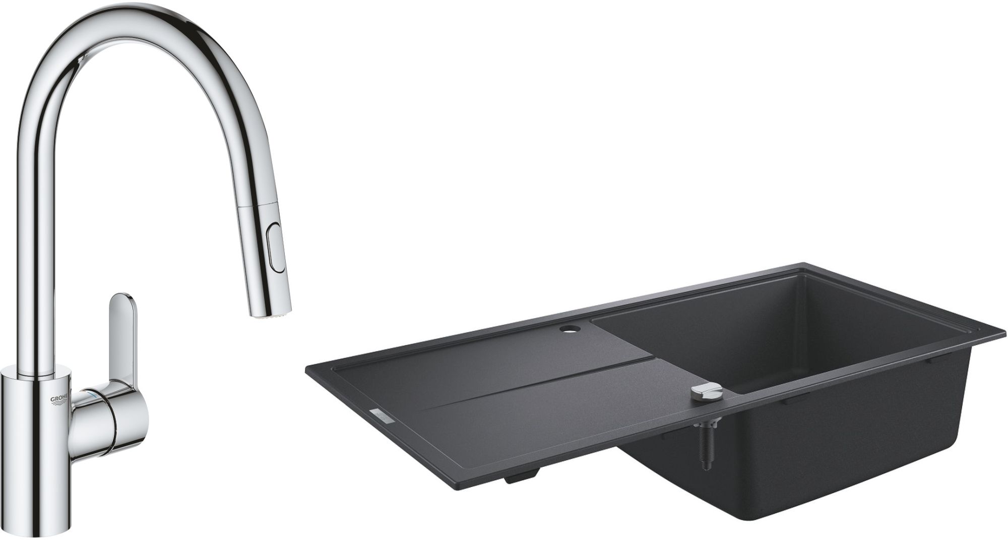 Set chiuvetă din granit Grohe K400 31641AP0, baterie bucătărie Grohe Eurostyle Cosmopolitan 31482003