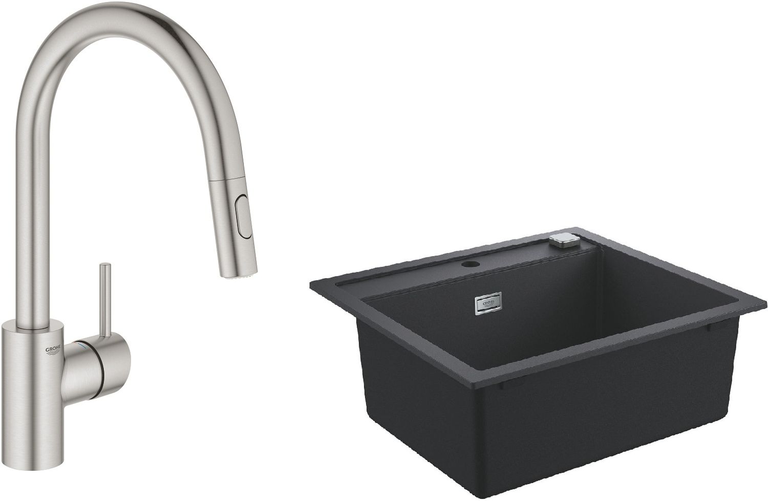 Set chiuvetă din granit Grohe K700 31651AP0, baterie bucătărie Grohe Concetto 31483DC2