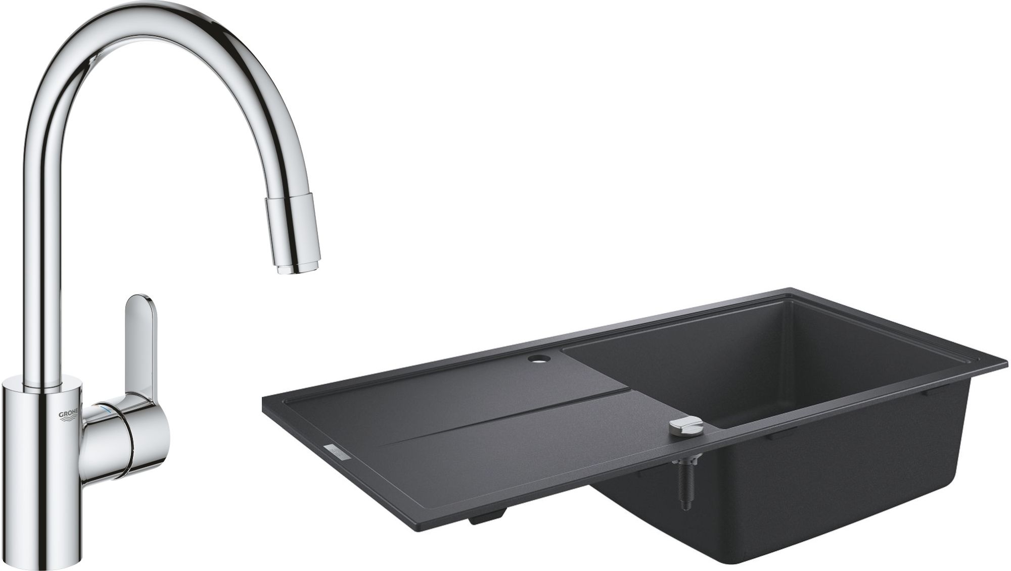 Set chiuvetă din granit Grohe K400 31641AP0, baterie bucătărie Grohe Eurostyle Cosmopolitan 31126004