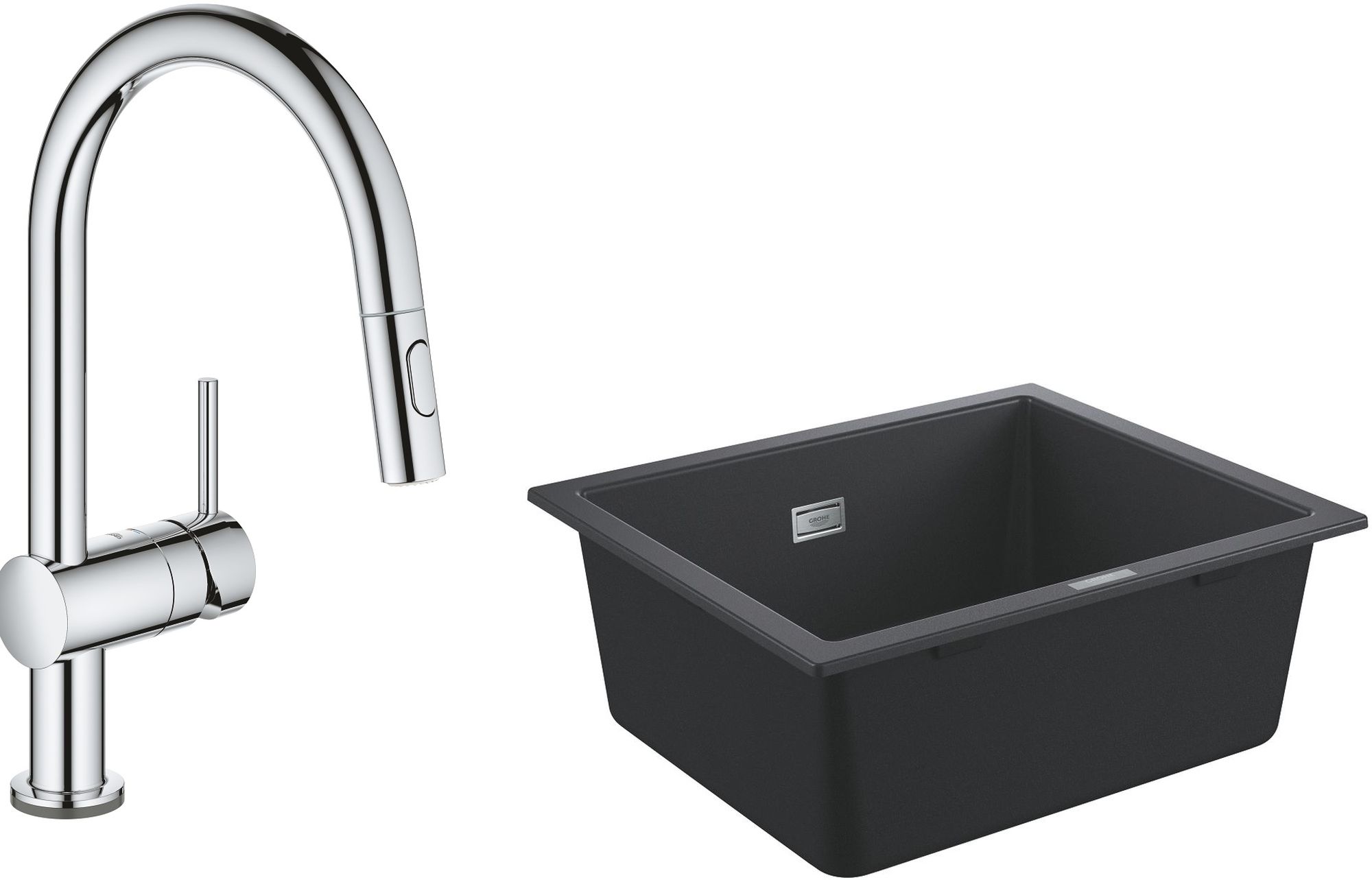 Set baterie bucătărie Grohe Minta 31358002, chiuvetă din granit Grohe K700 31654AP0