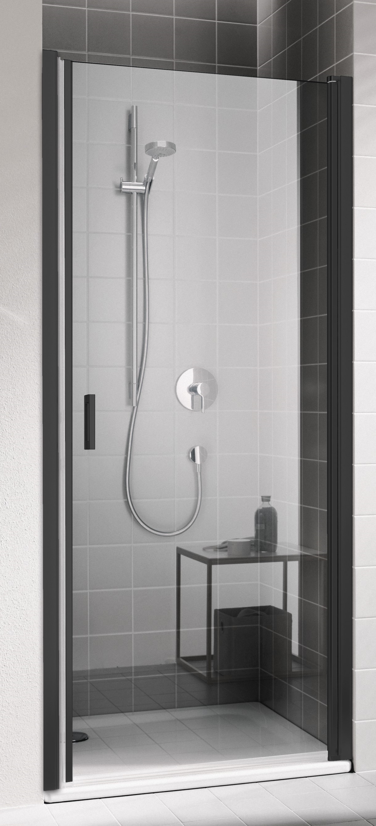 Kermi Cada XS uși de duș 80 cm înclinabilă negru mat/sticlă transparentă CK1WR080203PK