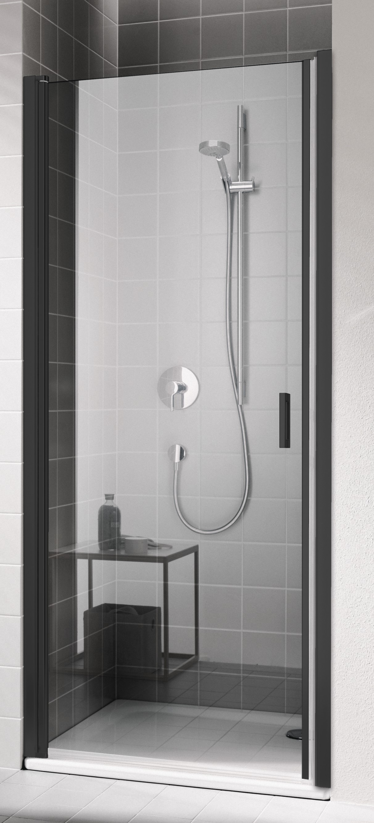 Kermi Cada XS uși de duș 80 cm înclinabilă negru mat/sticlă transparentă CK1WL080203PK