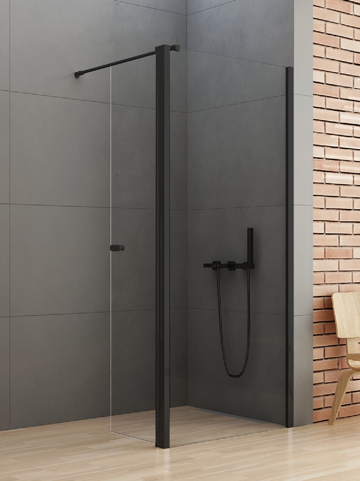 New Trendy New Soleo Black perete cabină de duș walk-in 80 cm negru mat/sticla transparentă K-0779