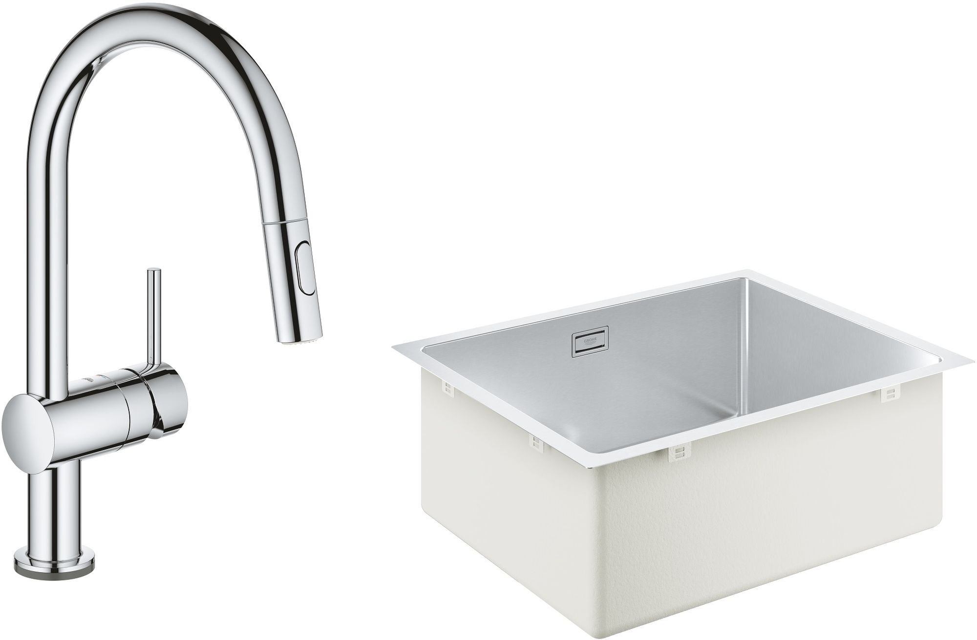 Set baterie bucătărie Grohe Minta 31358002, chiuveta din otel Grohe K700 31574SD1