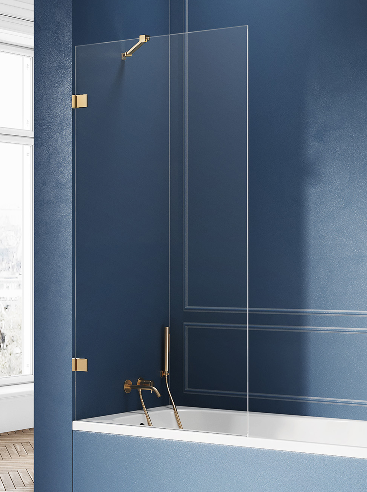 New Trendy Avexa Gold paravan cadă 70 cm o piesă auriu periat/sticlă transparentă EXK-2006