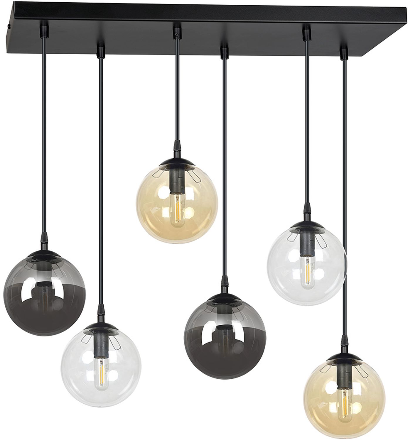 Emibig Cosmo lampă suspendată 6x10 W negru-transparent-chihlimbar-grafit 714/6M1
