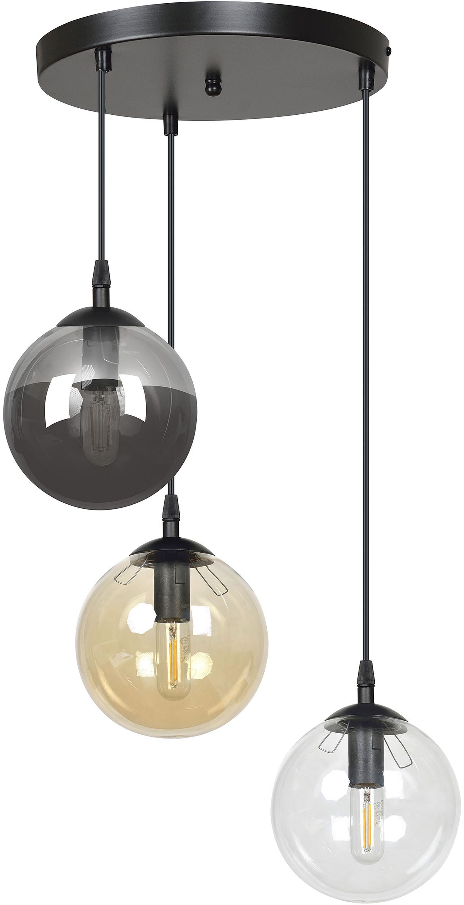 Emibig Cosmo lampă suspendată 3x10 W negru-transparent-chihlimbar-grafit 714/3PREM