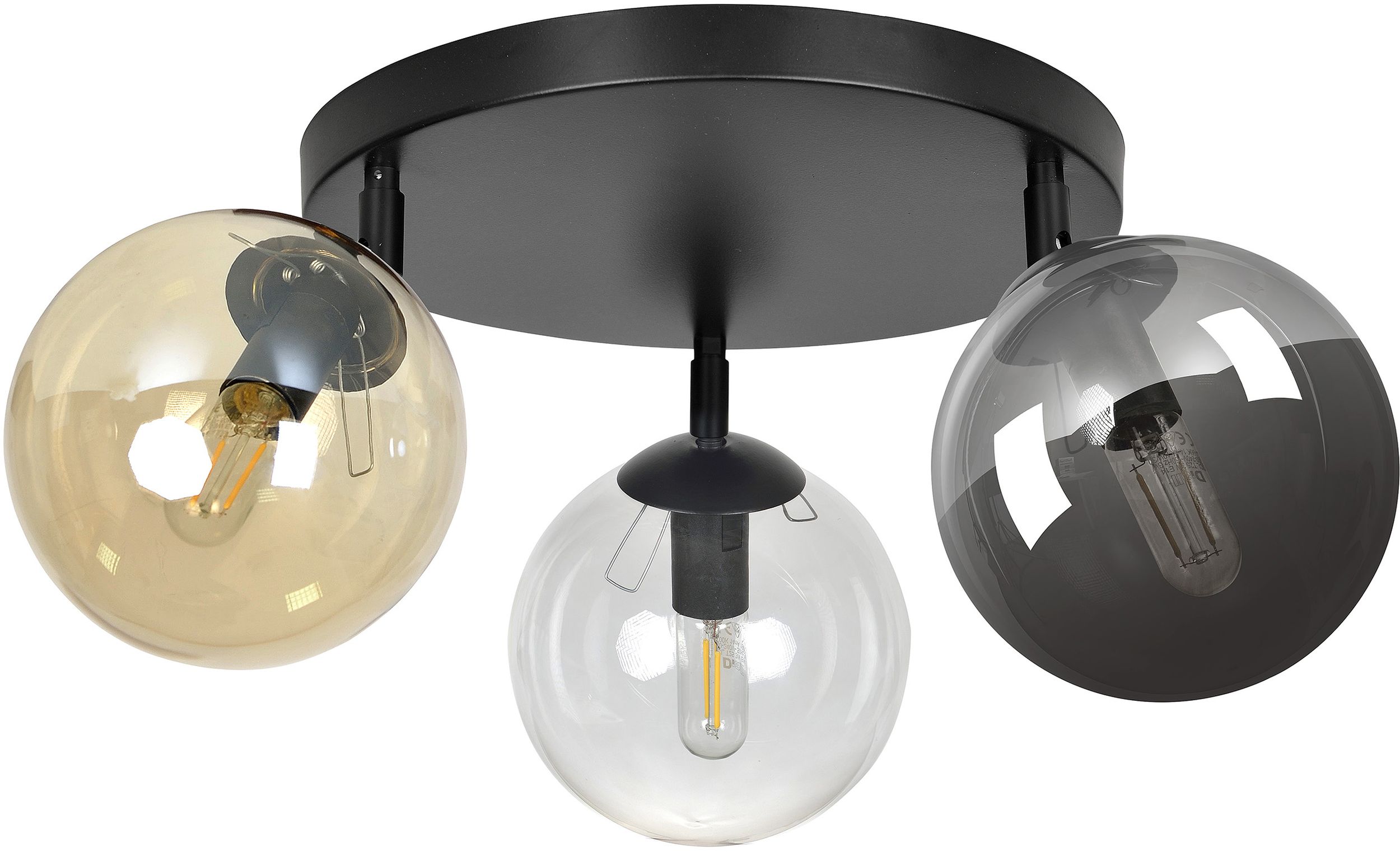 Emibig Tofi lampă de tavan 3x40 W negru-transparent-chihlimbar-grafit 779/3APREM