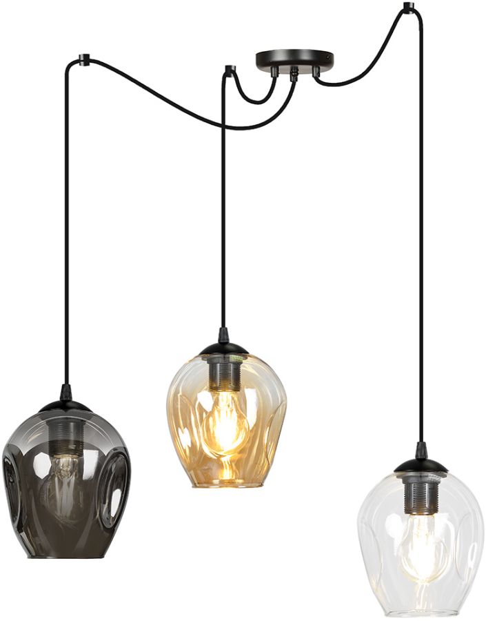 Emibig Level lampă suspendată 3x60 W negru-transparent-chihlimbar-grafit 759/3