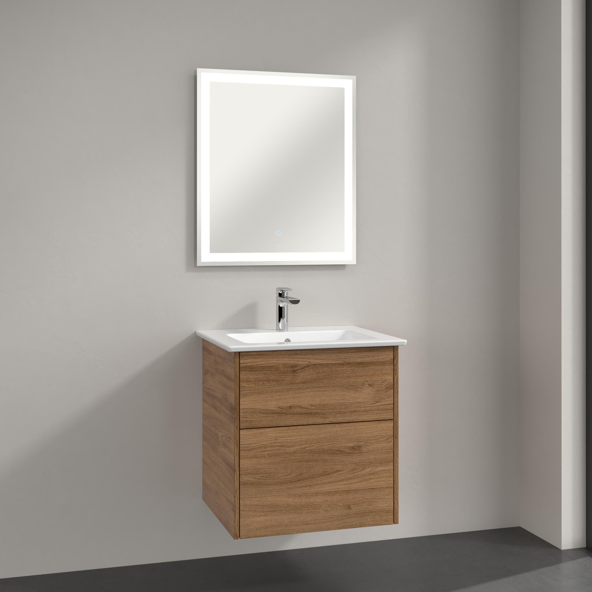 Villeroy & Boch Finero lavoar cu dulap și oglindă 60 cm stejar S00300RHR1