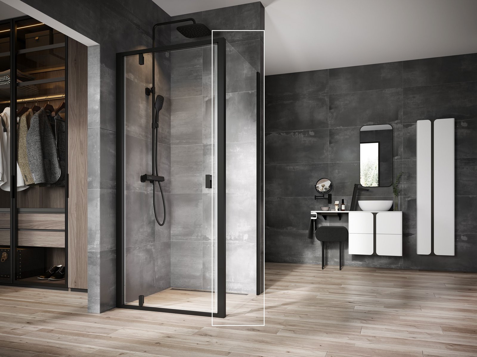 Ravak Nexty perete de duș 90 cm negru mat/sticla transparentă 90O70300Z1