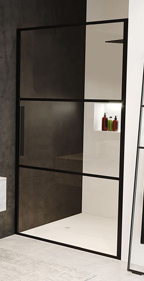 Riho Grid uși de duș 100 cm înclinabilă negru mat/sticlă cu model G004003121