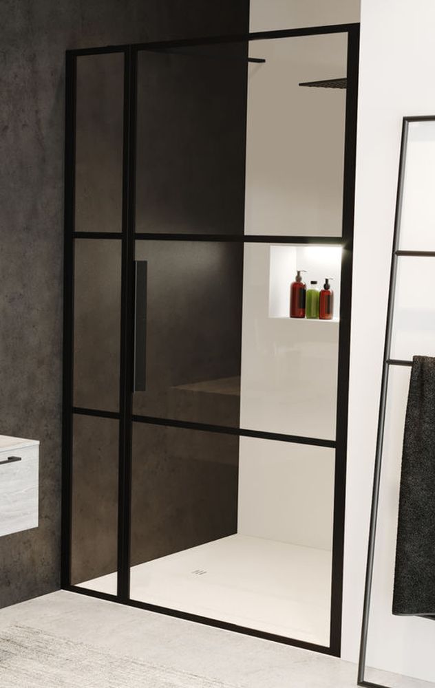 Riho Grid uși de duș 120 cm înclinabilă negru mat/sticlă cu model G004005121