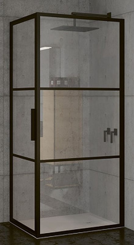 Riho Grid cabină de duș 80x80 cm pătrat negru mat/sticlă cu model G004007121