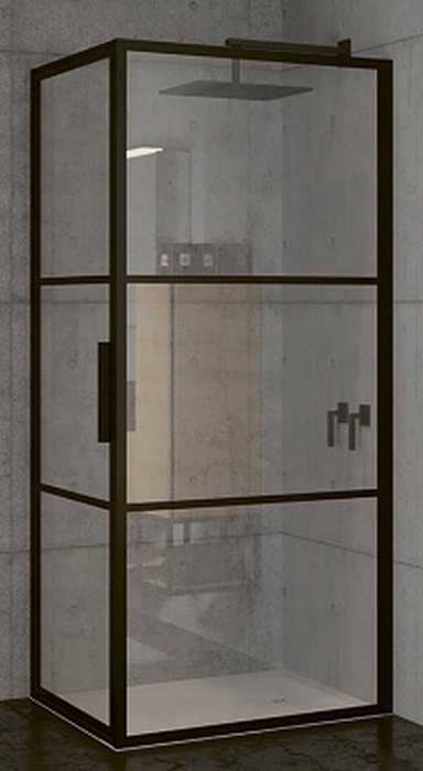 Riho Grid cabină de duș 90x80 cm dreptunghiular negru mat/sticlă cu model G004008121