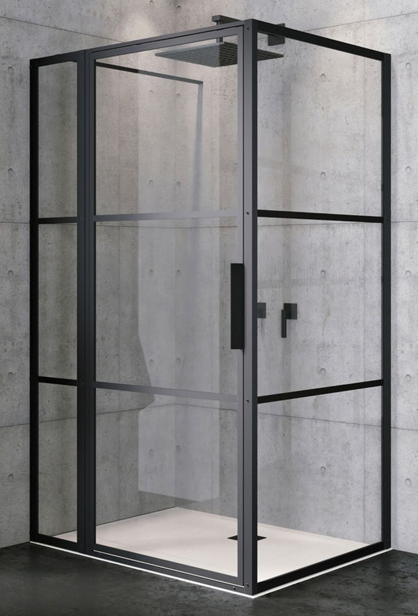 Riho Grid cabină de duș 130x80 cm dreptunghiular negru mat/sticlă cu model G004022121