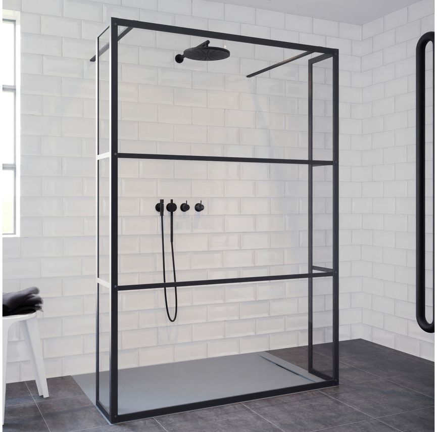 Riho Grid cabină de duș 120x30 cm negru mat/sticlă cu model G004034121