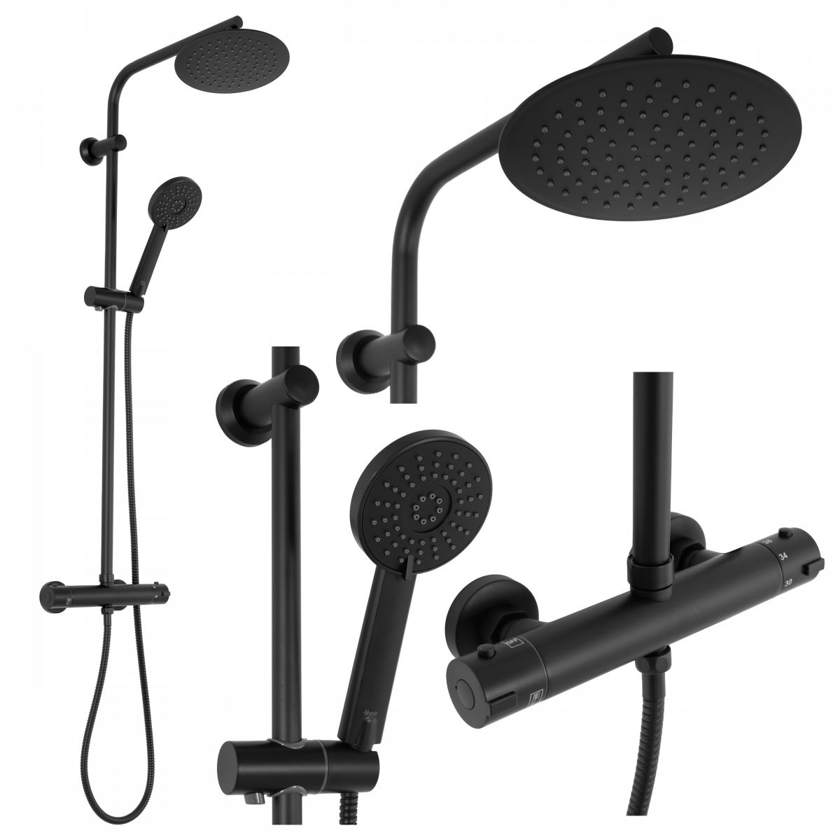 Rea Bliss set de duș perete cu termostat da negru REA-P8804