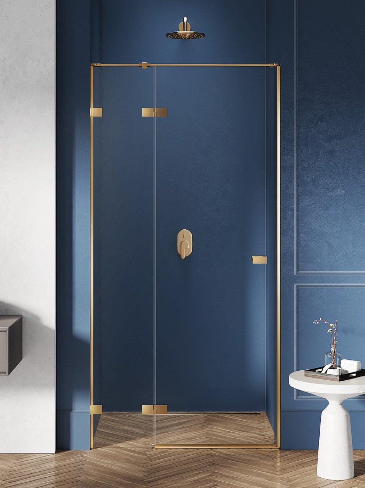 New Trendy Avexa Gold Brushed uși de duș 110 cm înclinabilă auriu periat/sticlă transparentă EXK-1720