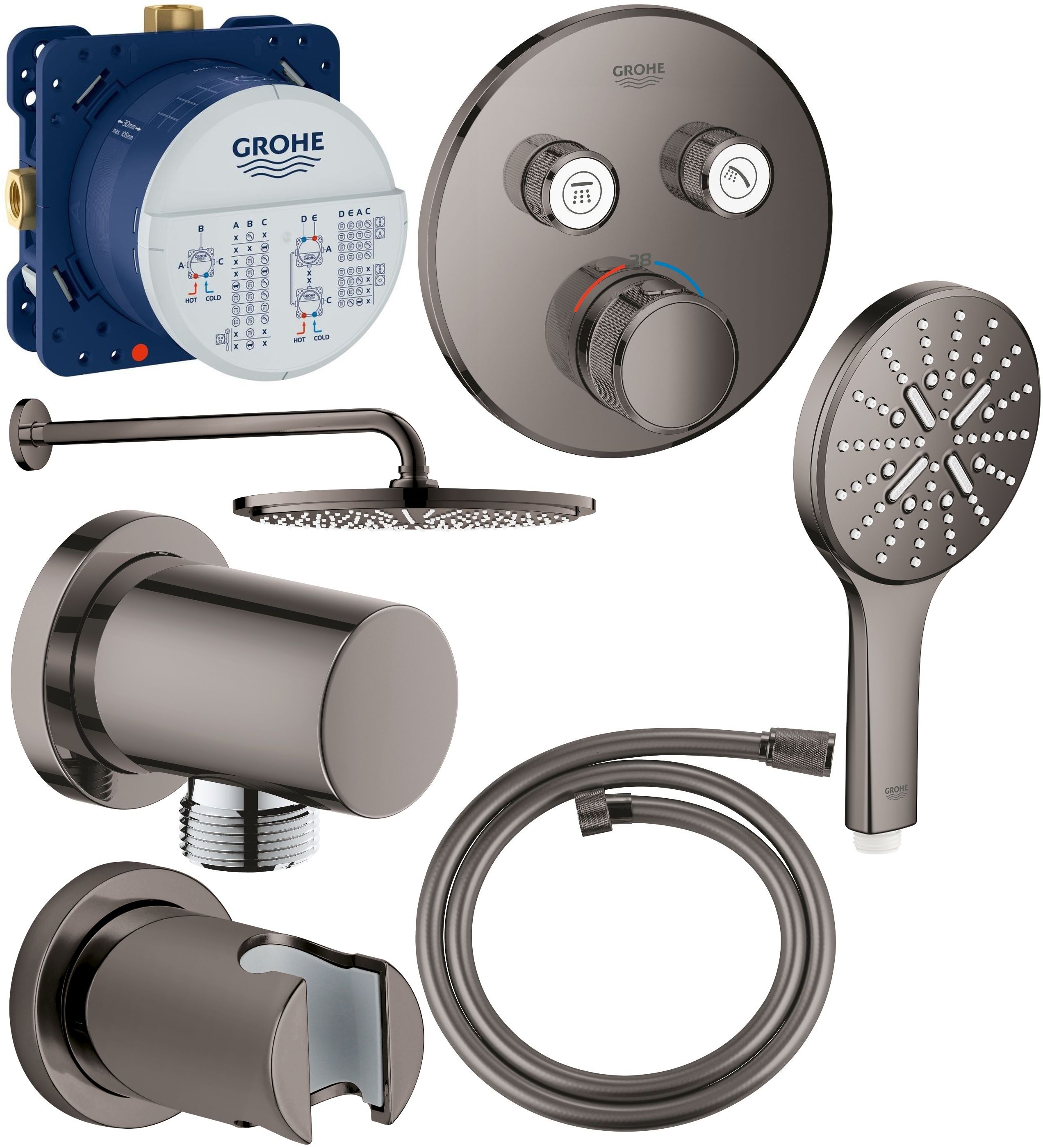 Set cap de duș cu braț Grohe Rainshower 26066A00, baterie cadă-duș Grohe Grohtherm SmartControl 29119A00, 26574A00, 27057A00, 35600000, 27074A00, 28362A00