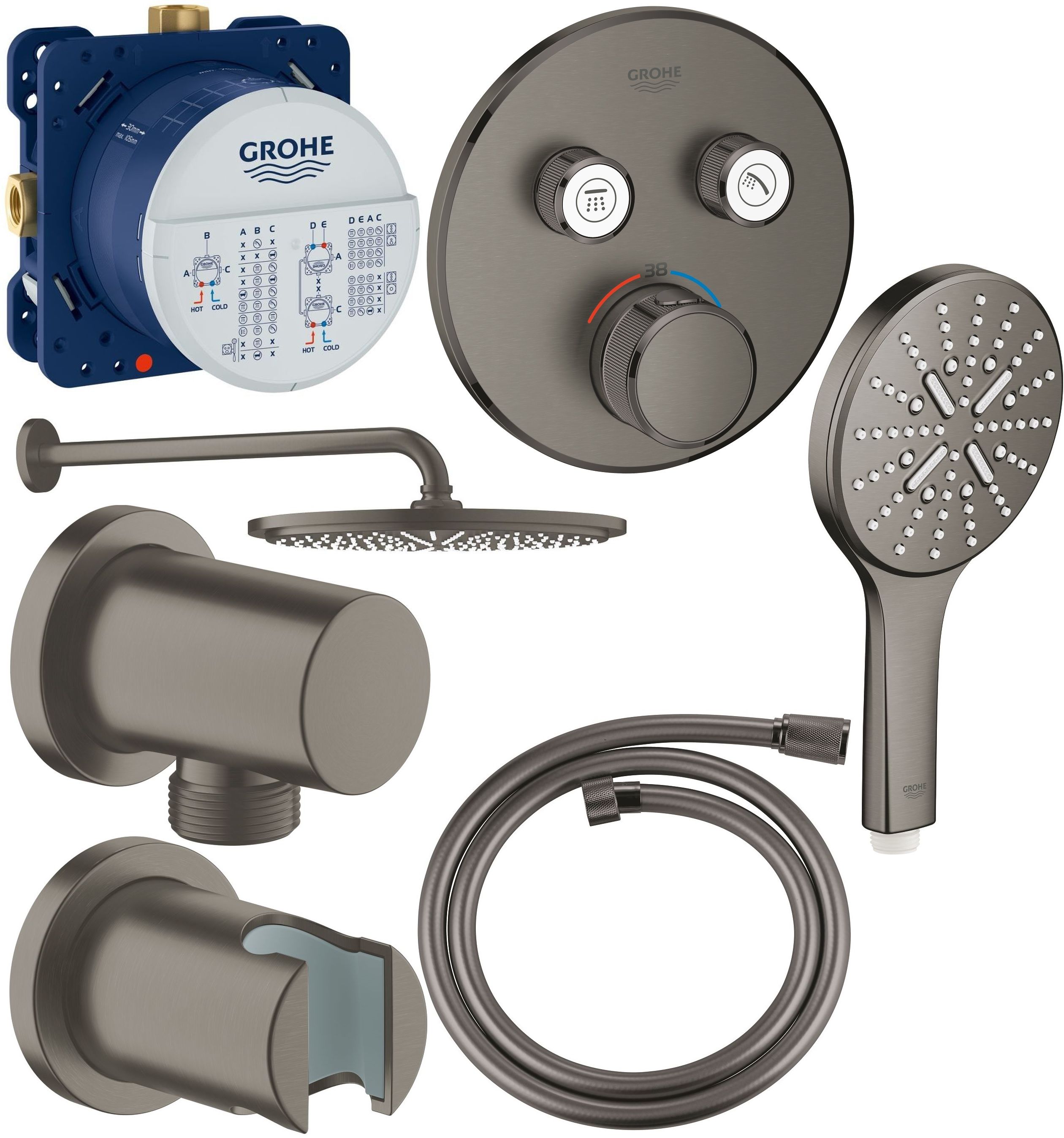Set cap de duș cu braț Grohe Rainshower 26066AL0, baterie cadă-duș Grohe Grohtherm SmartControl 29119AL0, 26574AL0, 27057AL0, 35600000, 27074AL0, 28362A00