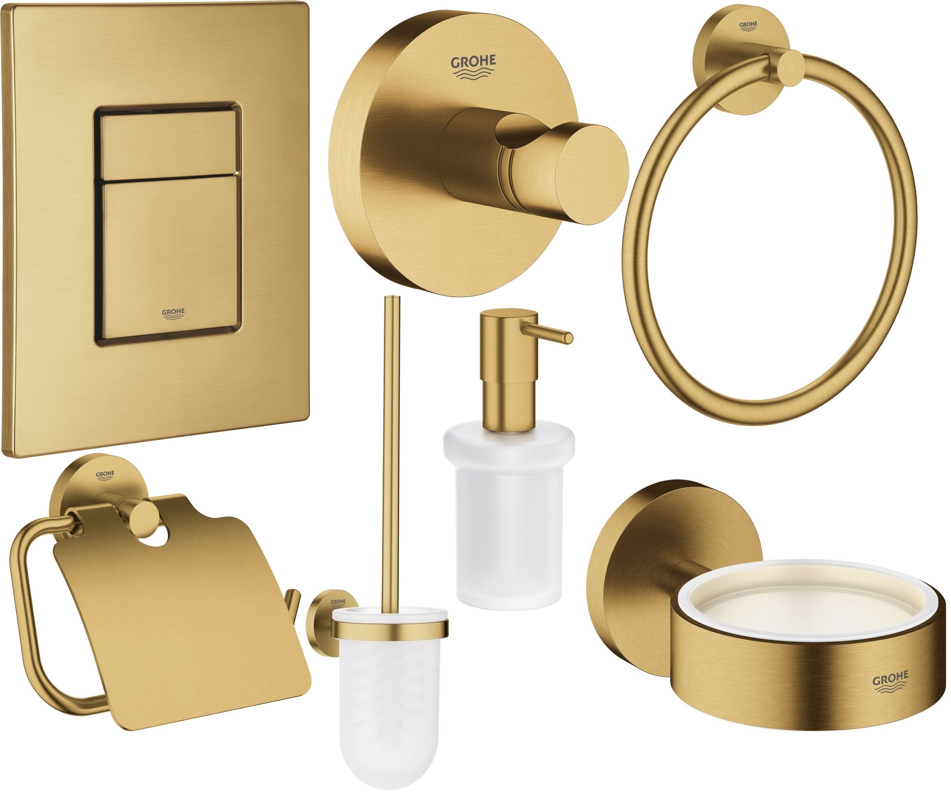 Set buton de spălare Grohe Skate 38732GN0, perie de toaletă Grohe Essentials 40374GN1, 40367GN1, 40369GN1, 40365GN1, 40394GN1, 40364GN1