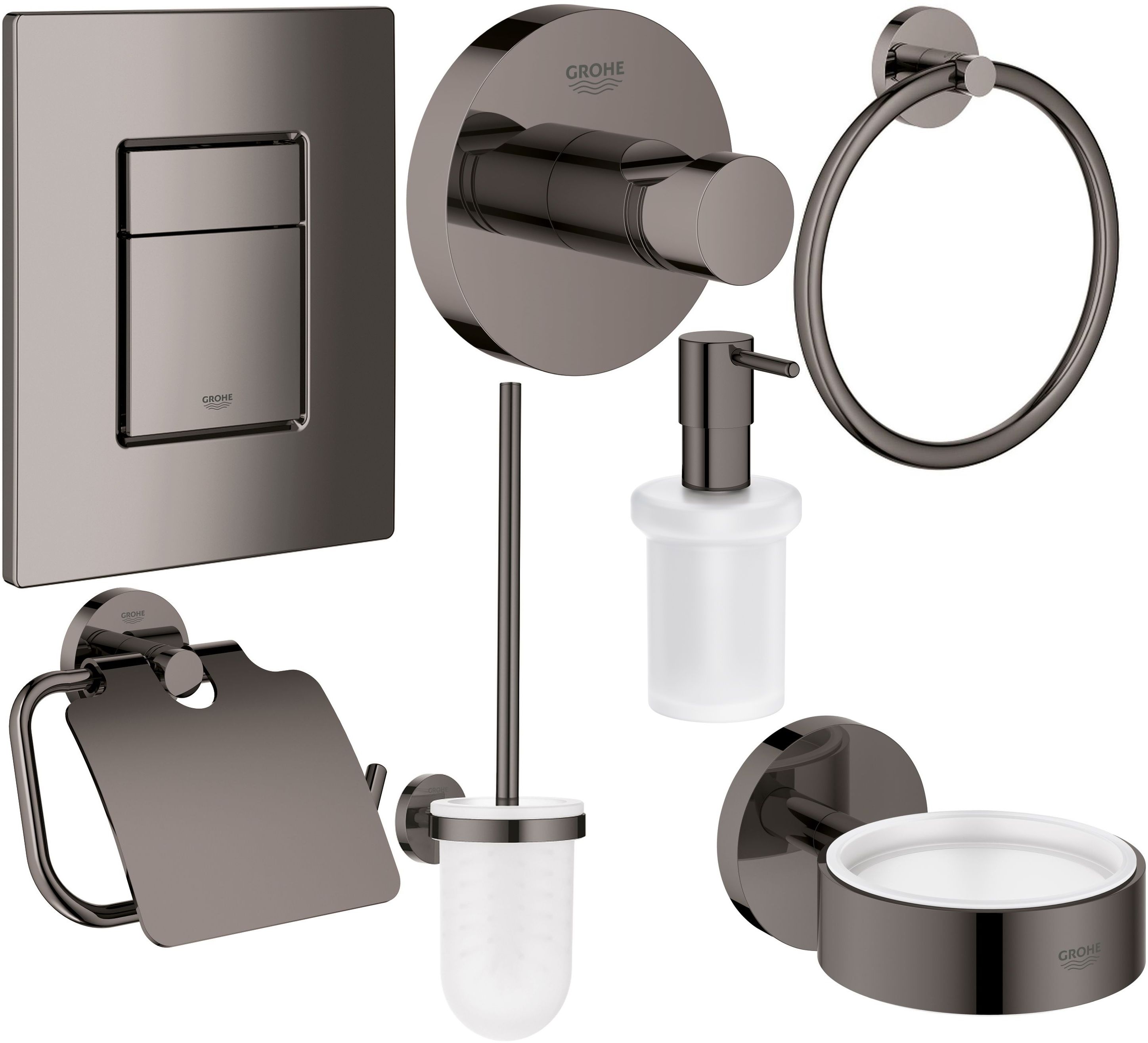 Set buton de spălare Grohe Skate 38732A00, perie de toaletă Grohe Essentials 40374A01, 40367A01, 40369A01, 40365A01, 40394A01, 40364A01