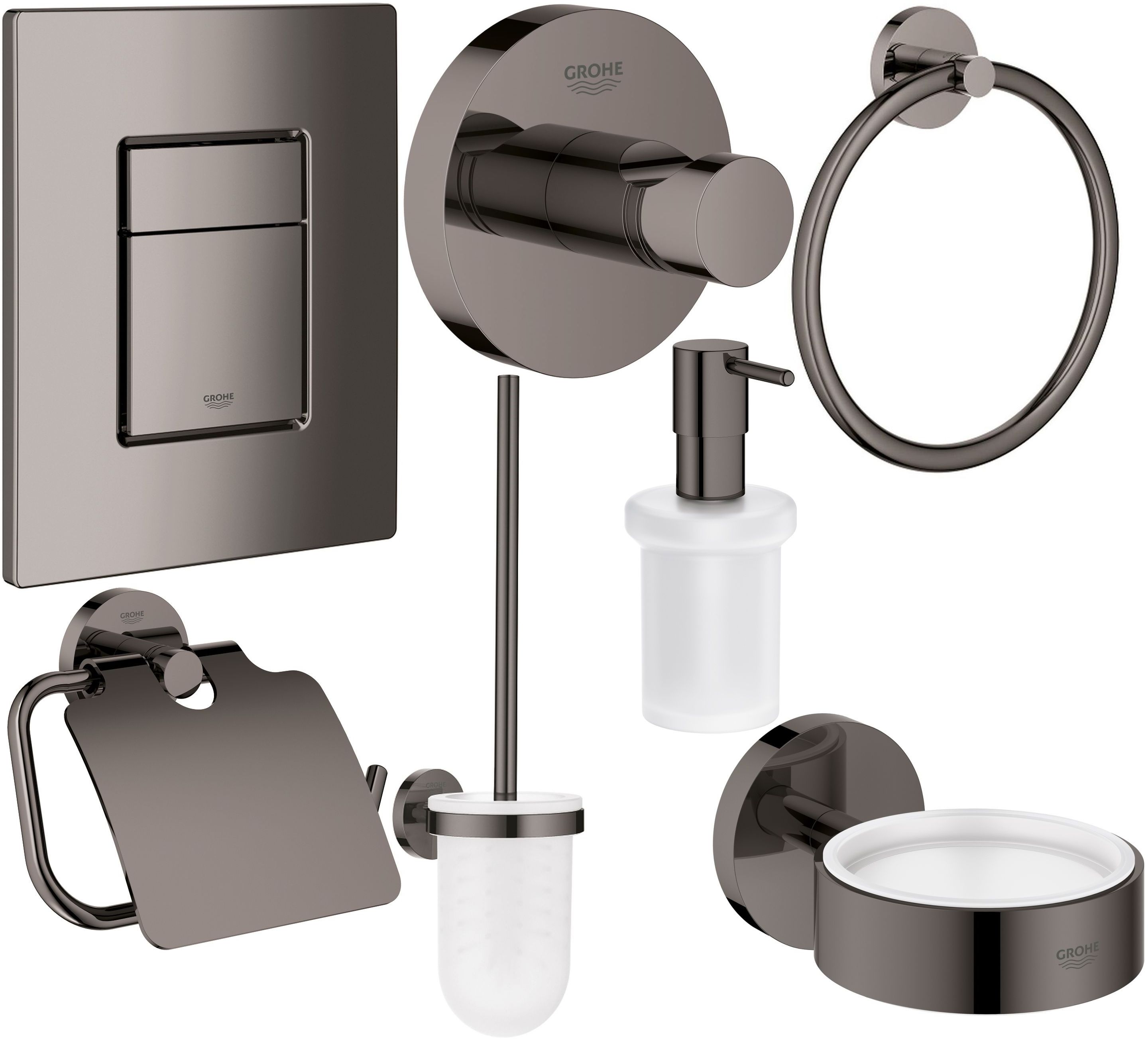 Set buton de spălare Grohe Skate 38732AL0, perie de toaletă Grohe Essentials 40374AL1, 40367AL1, 40369AL1, 40365AL1, 40394AL1, 40364AL1