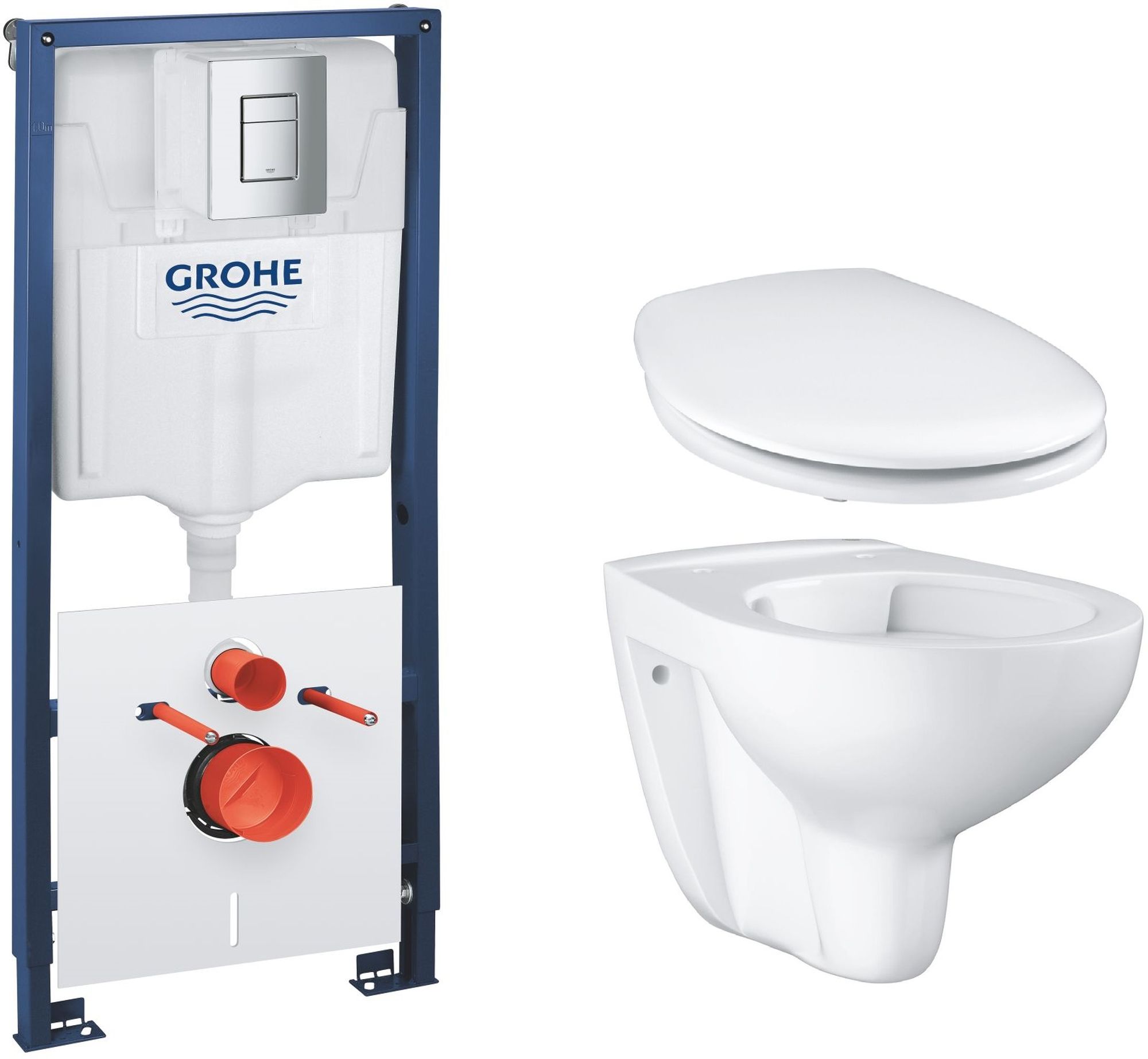 Set cadru încastrat cu buton și sigiliu Grohe Solido 39930000, vas WC Grohe Bau Ceramic 39427000, 39492000