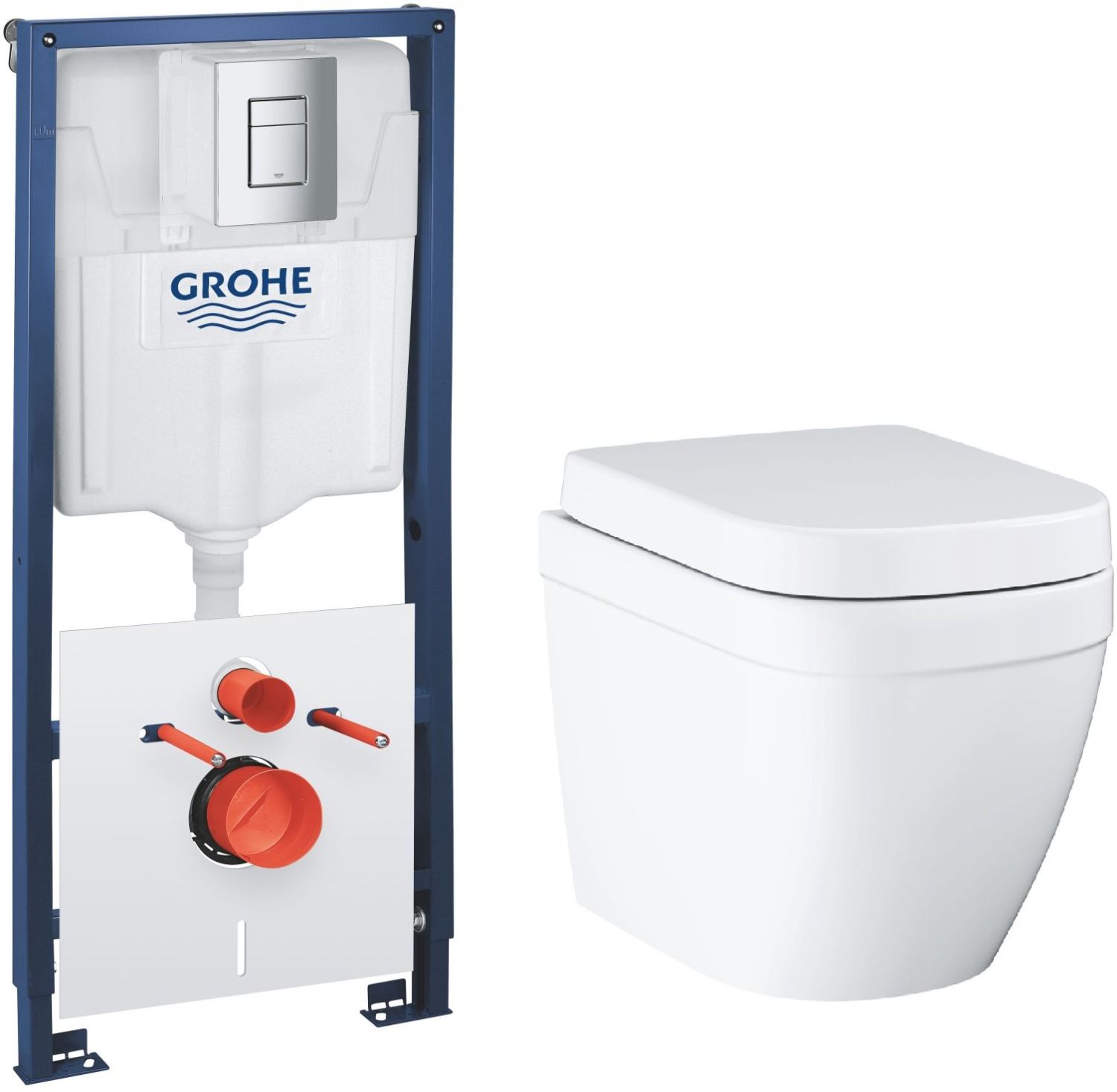 Set vas WC Grohe Euro Ceramic 39554000, cadru încastrat cu buton și sigiliu Grohe Solido 39930000