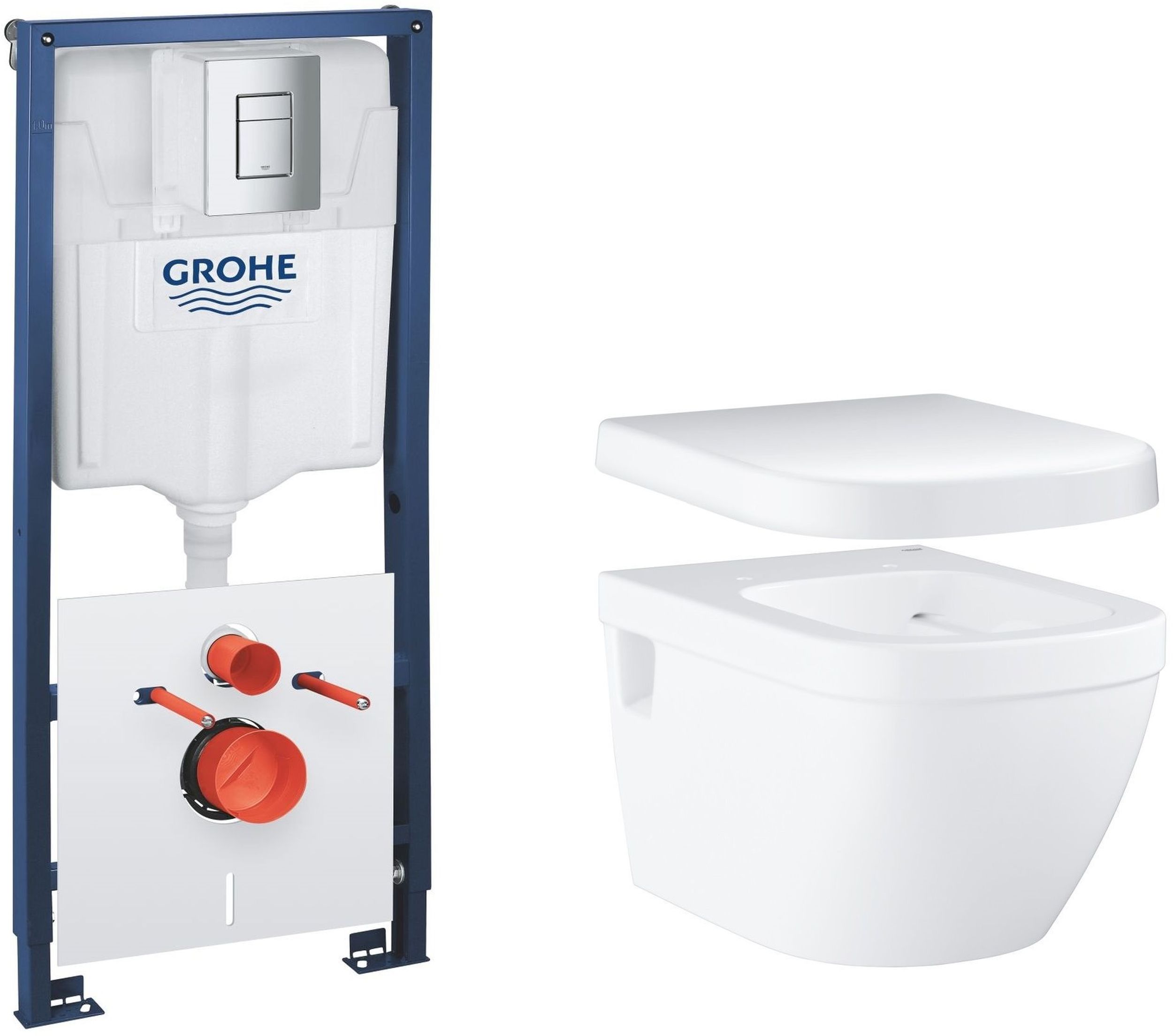 Set cadru încastrat cu buton și sigiliu Grohe Solido 39930000, vas WC Grohe Euro Ceramic 39538000, 39331001