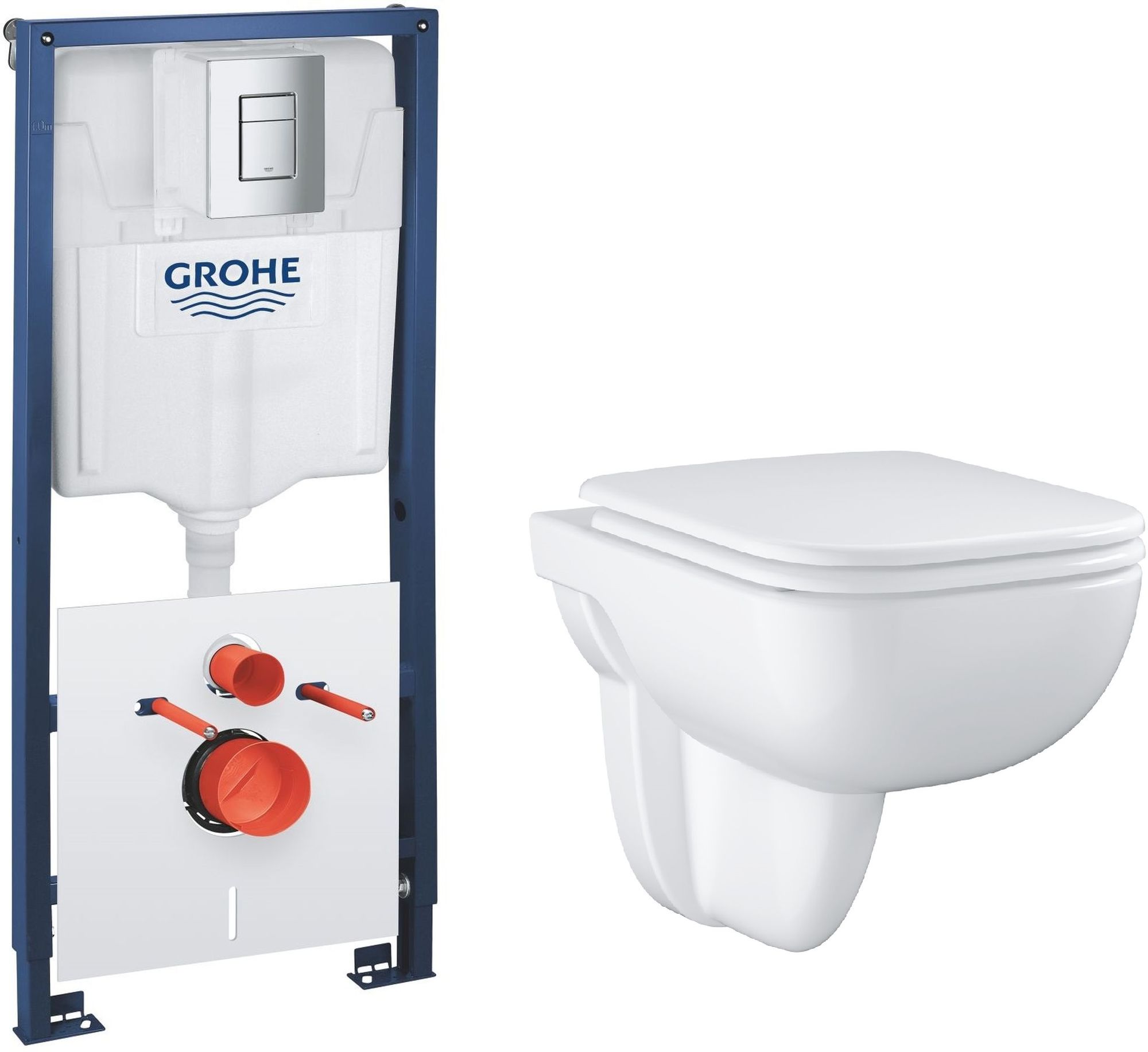 Set vas WC cu capac soft-close Grohe Start Edge 39815000, cadru încastrat cu buton și sigiliu Grohe Solido 39930000