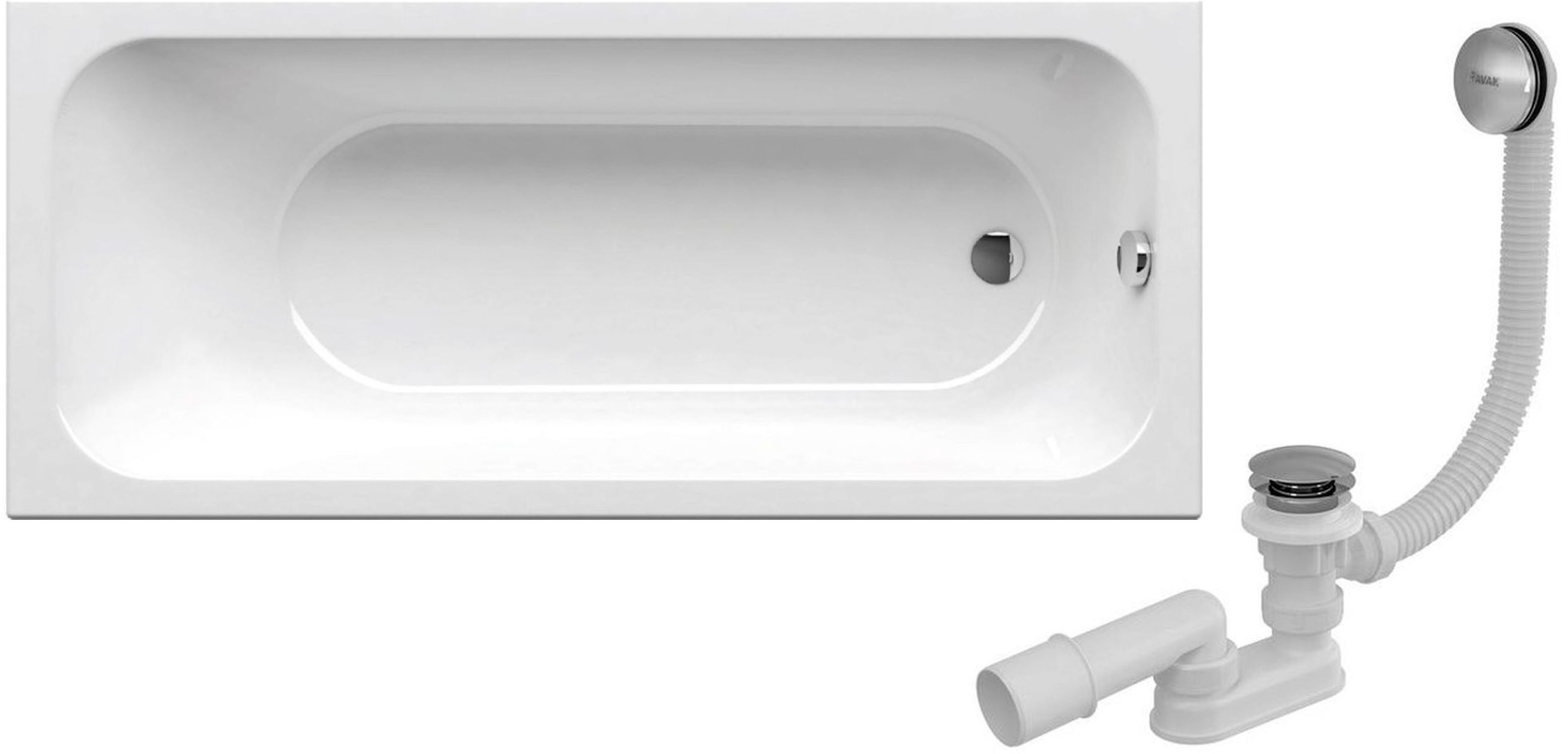 Set cadă dreptunghiulară Slim Ravak Chrome Slim C731300000, sifon pentru cadă Ravak X01377, GPX2240015