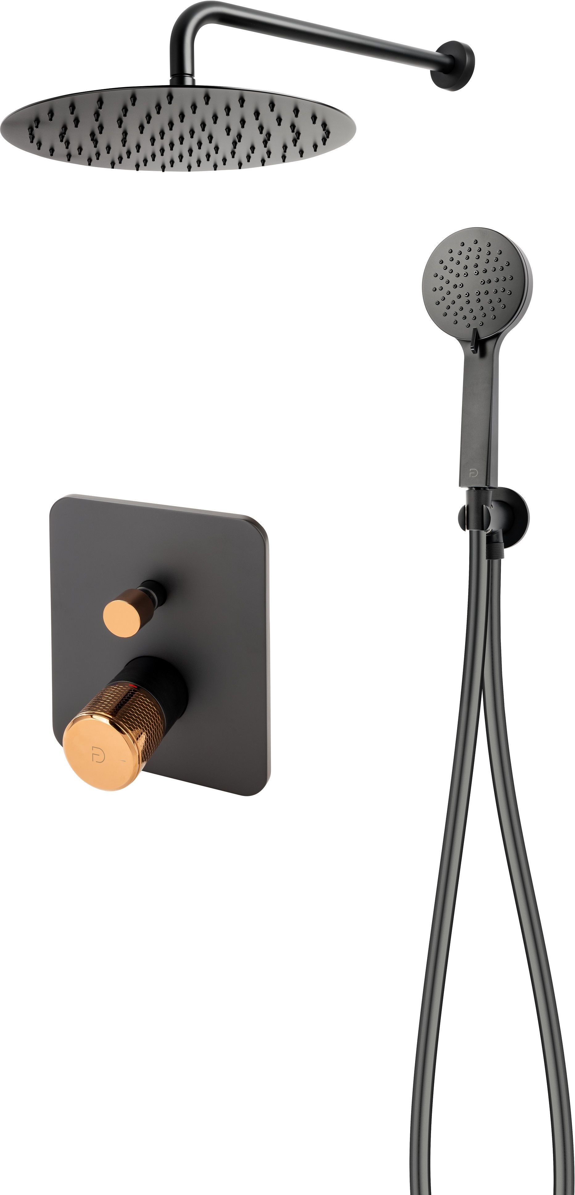 FDesign Ardesia set de duș ascuns cu duș de ploaie negru-auriu FD1-ARD-7PSET1-25