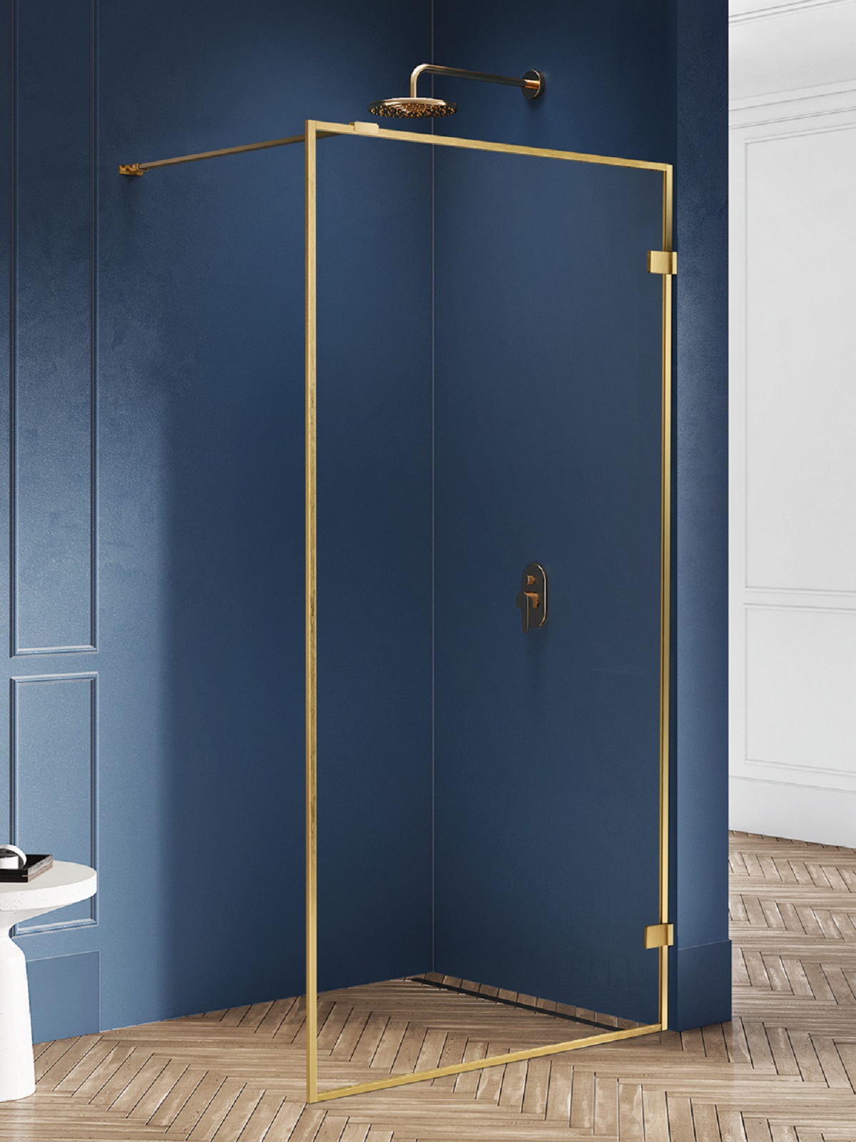 New Trendy Avexa Gold Brushed perete cabină de duș walk-in 80 cm auriu periat/sticla transparentă EXK-3133