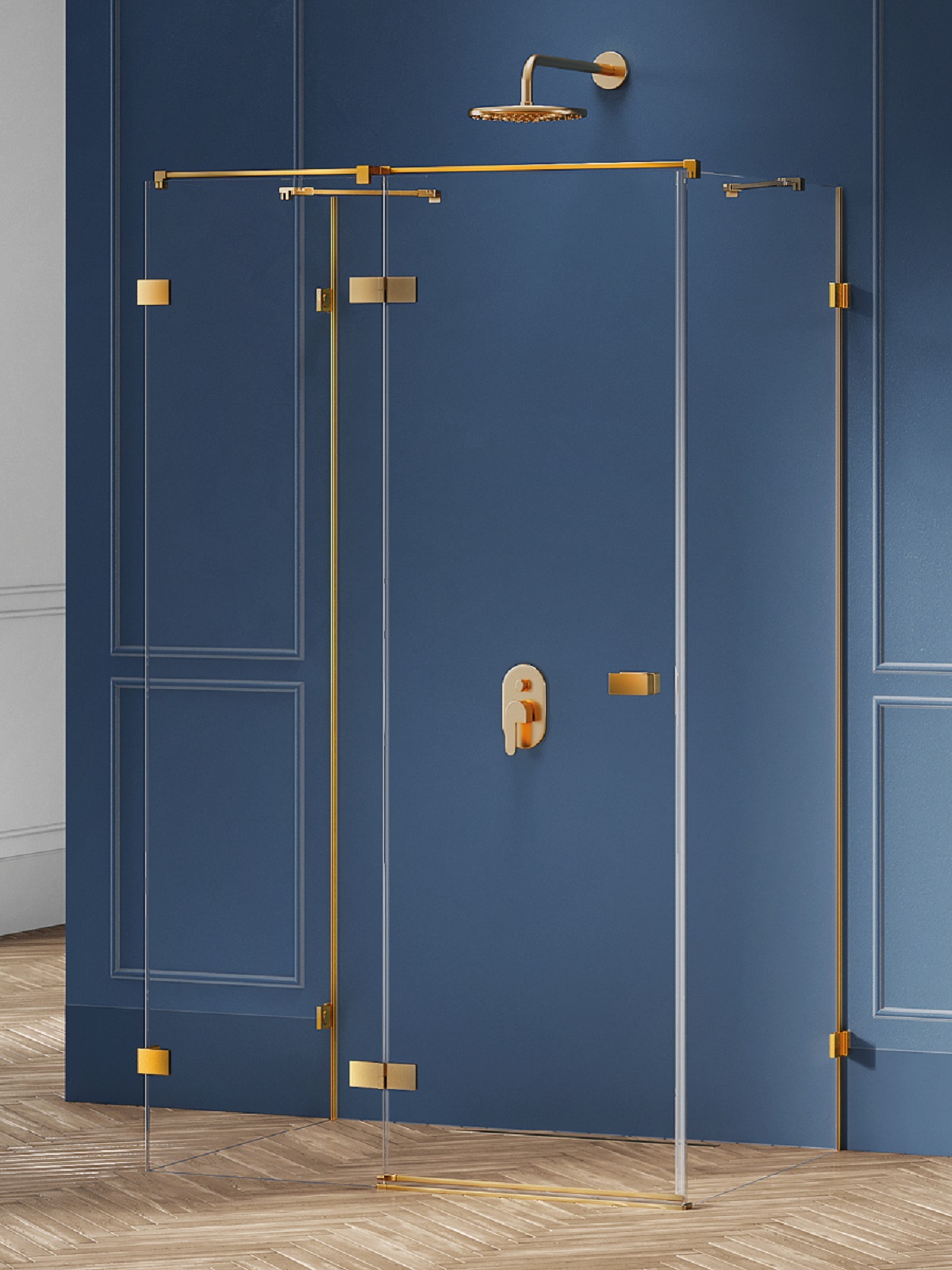 New Trendy Avexa Gold Brushed cabină de duș 100x90 cm dreptunghiular auriu periat/sticlă transparentă EXK-3084