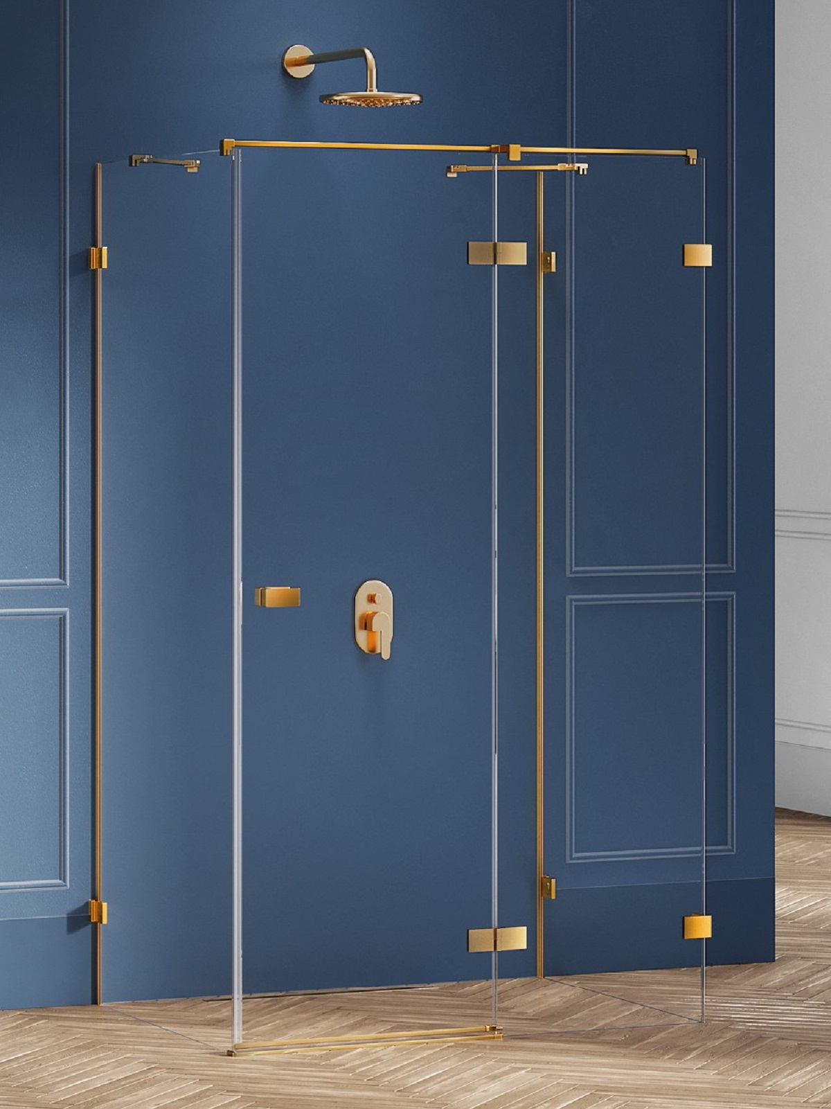 New Trendy Avexa Gold Brushed cabină de duș 80x80 cm pătrat auriu periat/sticlă transparentă EXK-3101