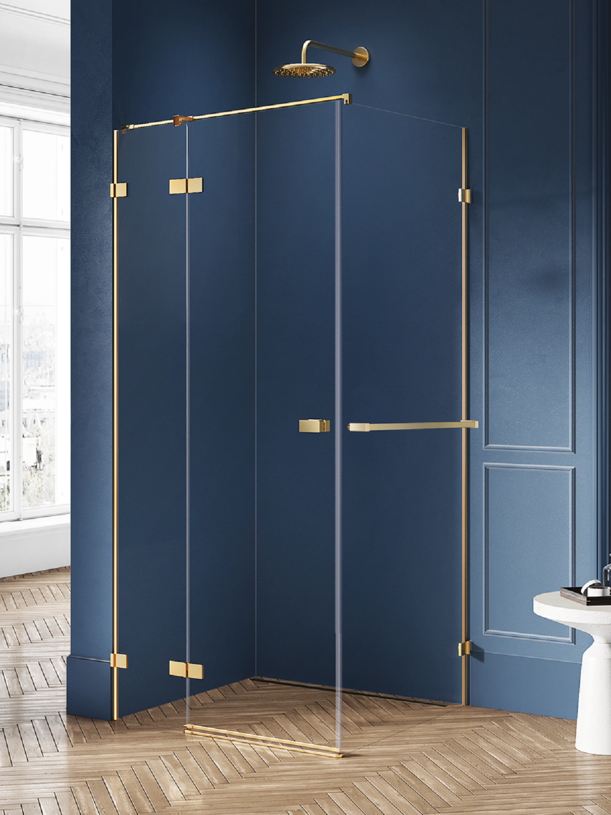 New Trendy Avexa Gold Brushed cabină de duș 90x80 cm dreptunghiular auriu periat/sticlă transparentă EXK-3012