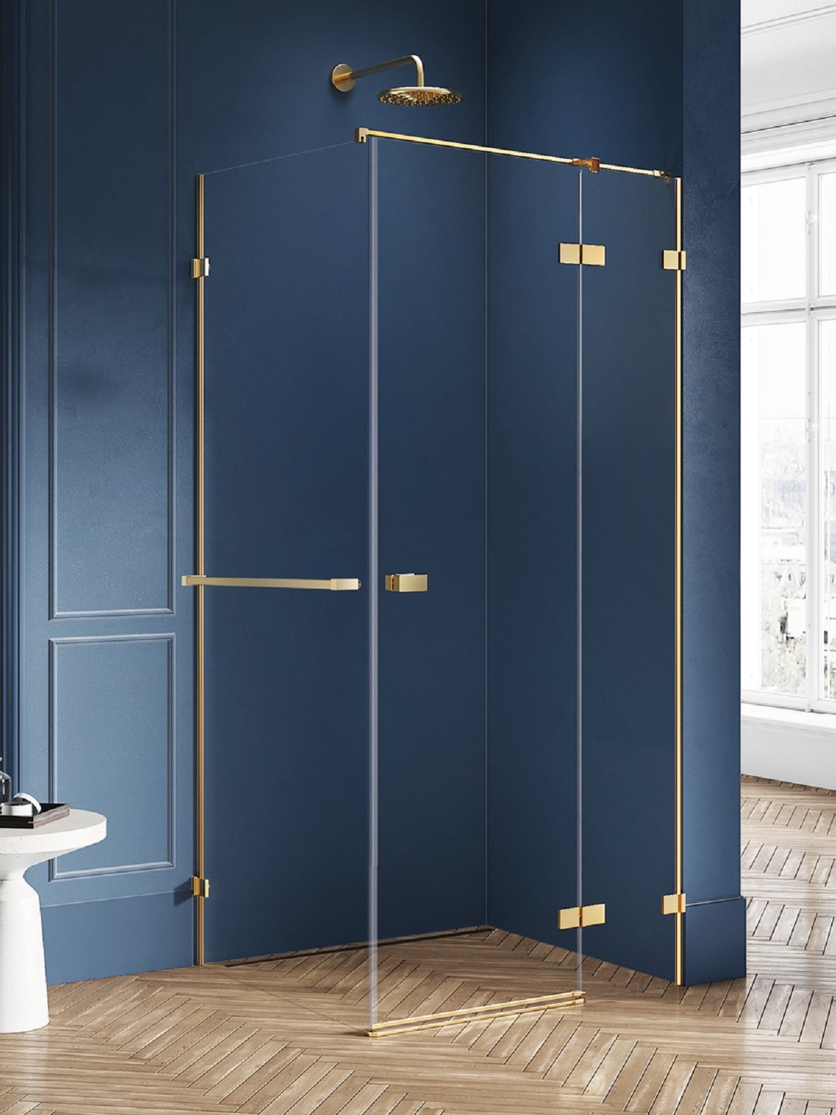 New Trendy Avexa Gold Brushed cabină de duș 90x80 cm dreptunghiular auriu periat/sticlă transparentă EXK-3042