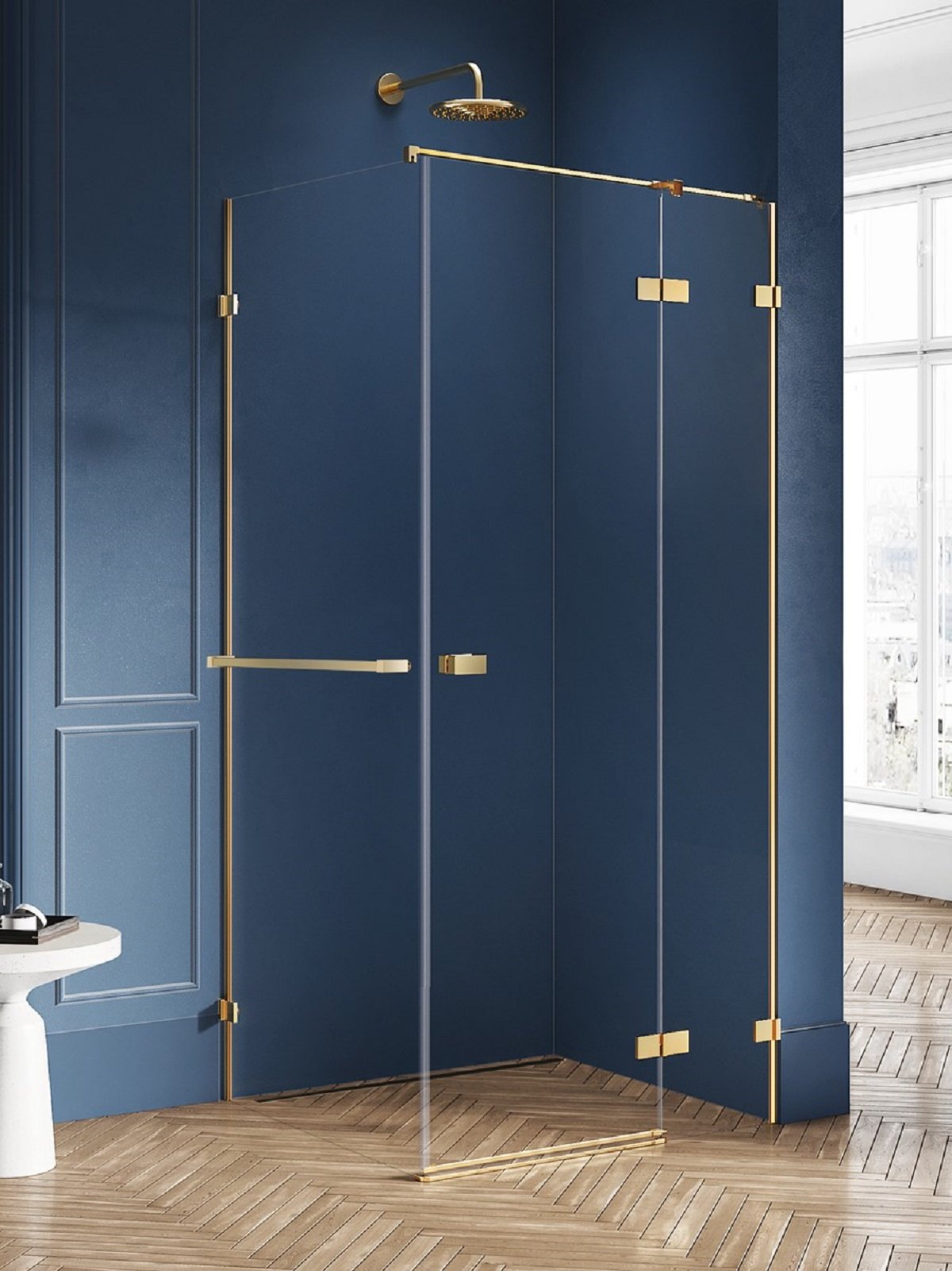 New Trendy Avexa Gold Brushed cabină de duș 110x110 cm pătrat auriu periat/sticlă transparentă EXK-3062