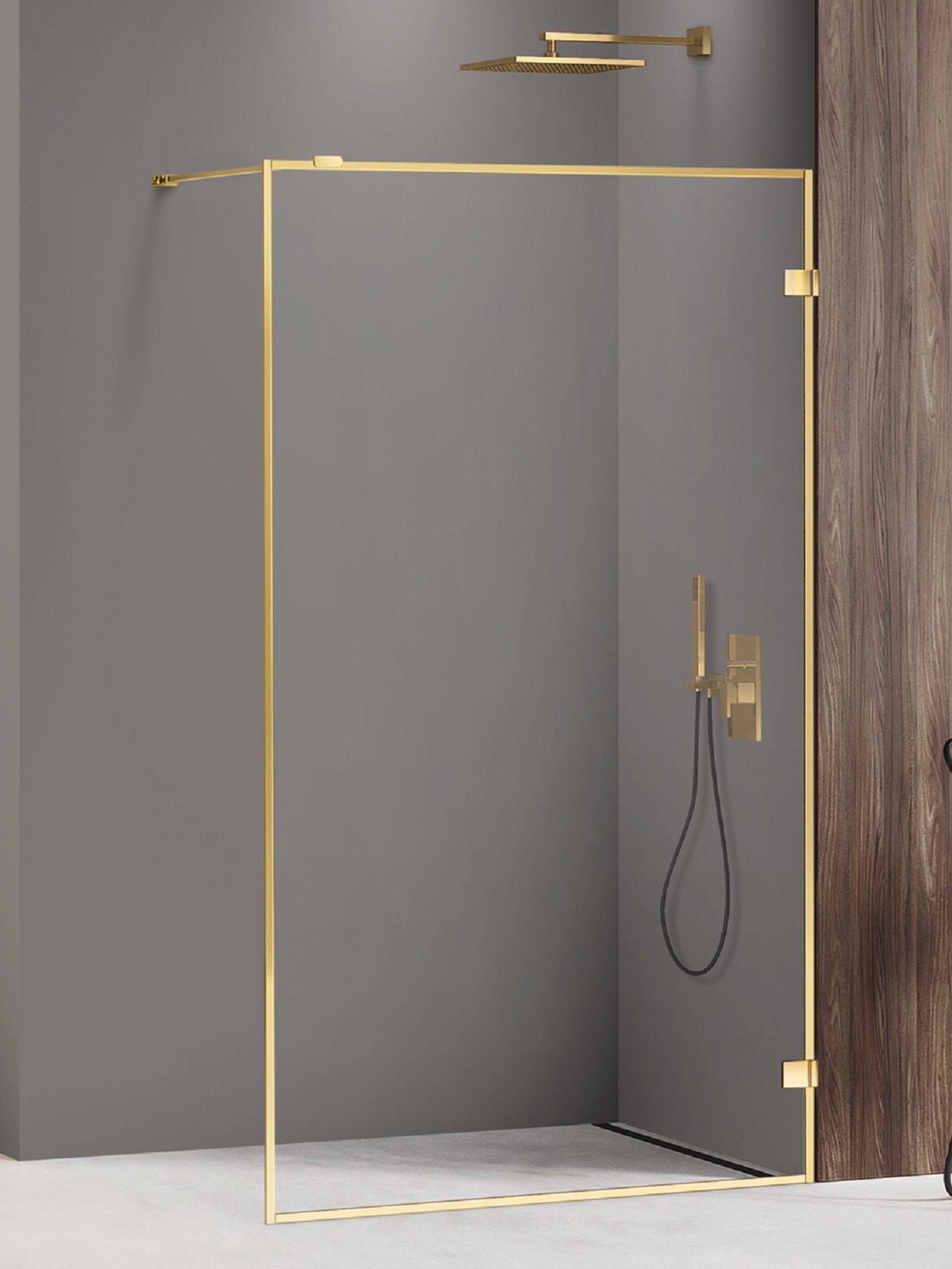 New Trendy Avexa Gold Shine perete cabină de duș walk-in 110 cm auriu luciu/sticla transparentă EXK-2162