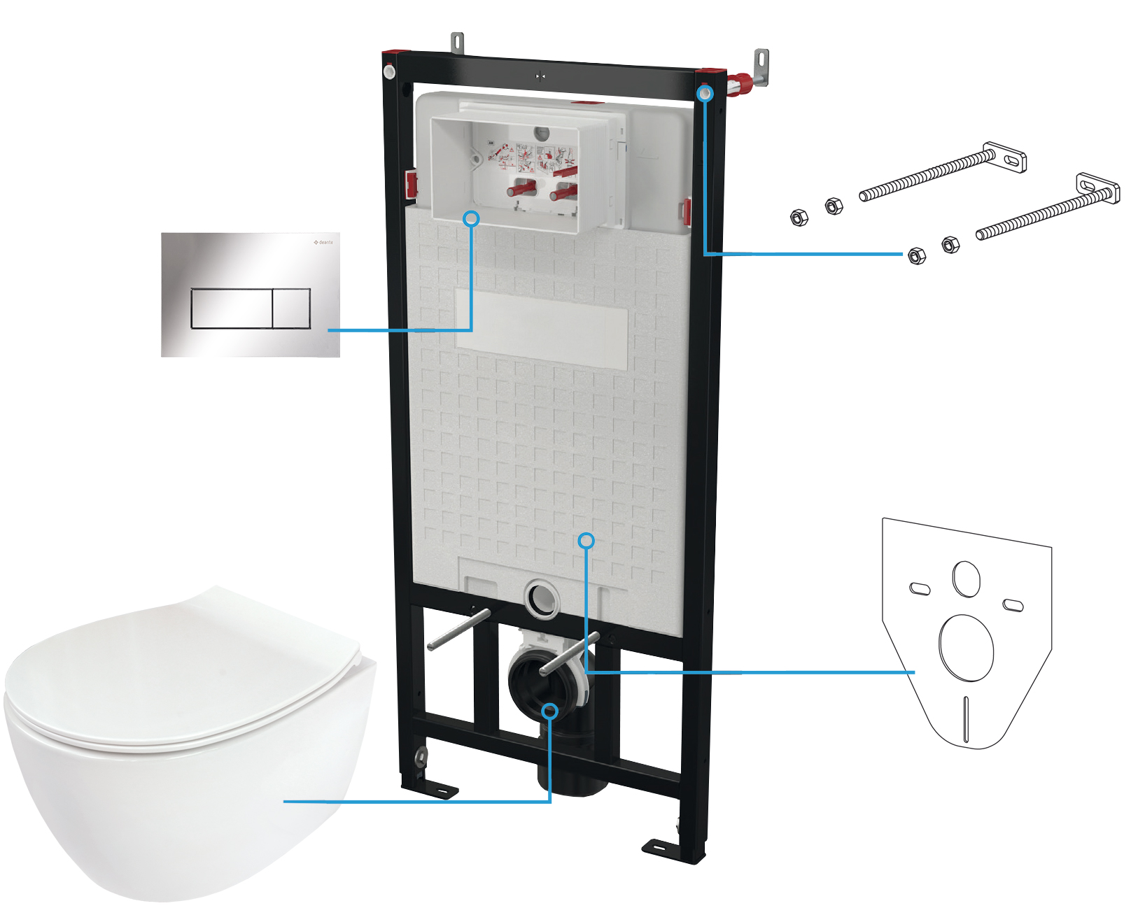 Deante Silia set cadru și vas wc, capac+ buton de spălare CDLS6ZPW