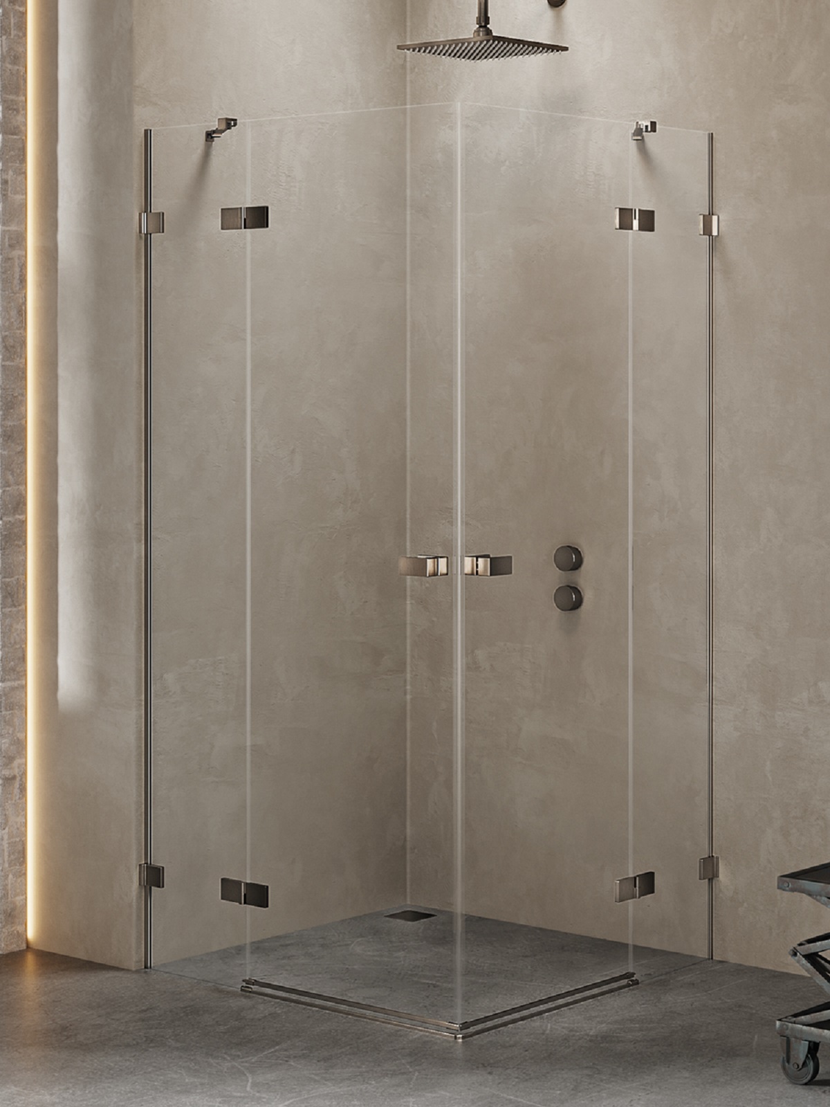 New Trendy Avexa Gunmetal Brushed cabină de duș 120x120 cm pătrat periat/sticlă transparentă EXK-3402