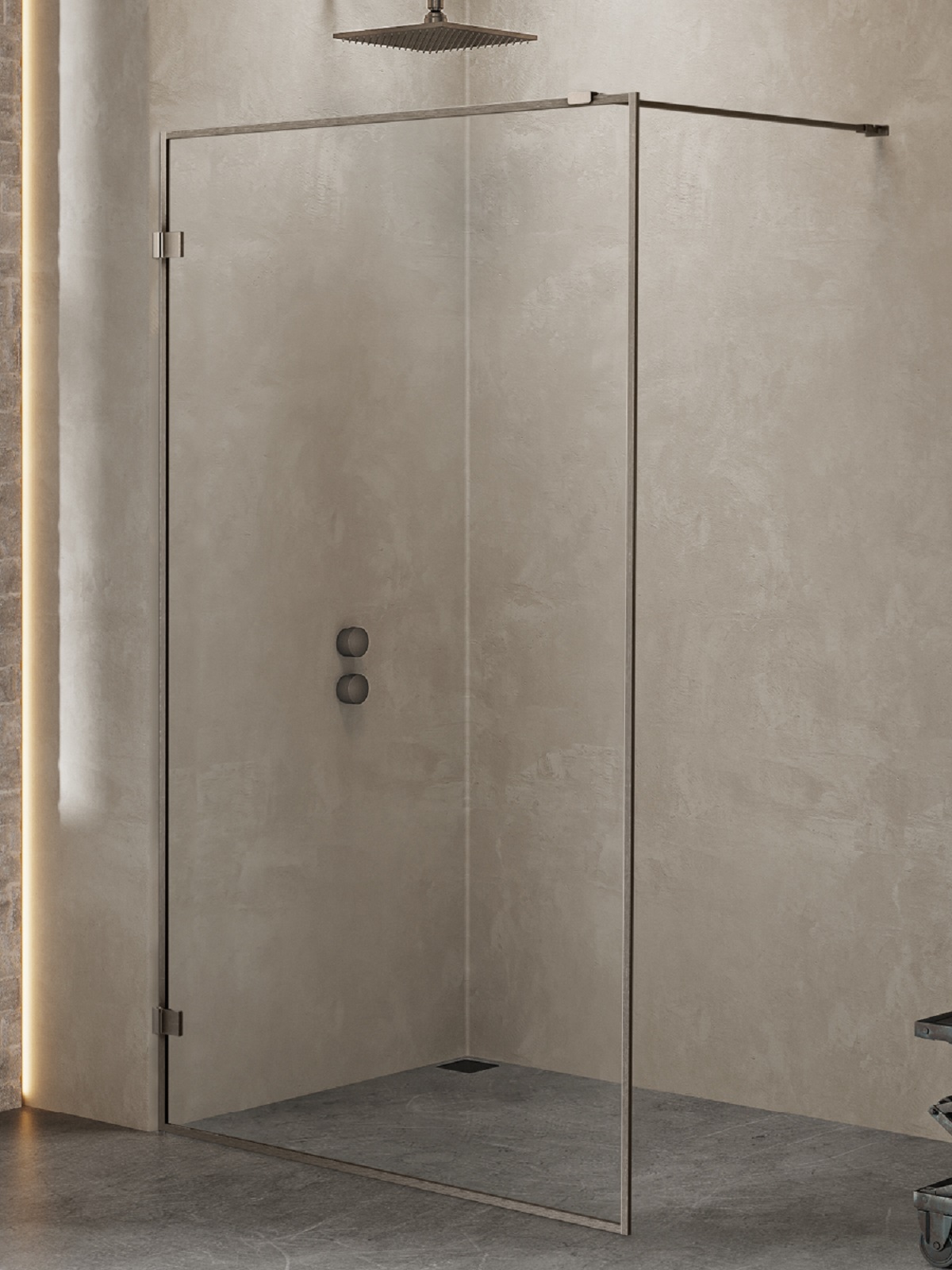 New Trendy Avexa Gunmetal Brushed perete cabină de duș walk-in 90 cm periat/sticla transparentă EXK-3511