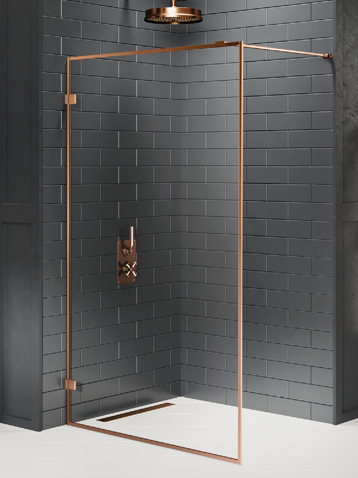 New Trendy Avexa Copper Brushed perete cabină de duș walk-in 100 cm cupru periat/sticla transparentă EXK-3799