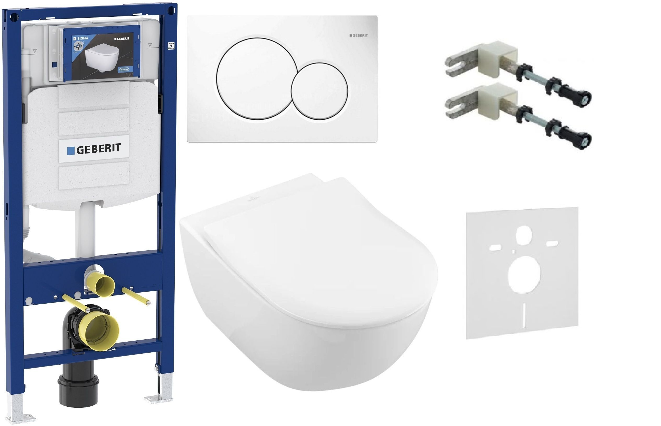 Set set Combi-Pack cu tablă Villeroy & Boch Subway 2.0 5614R2R1, cadru încastrat Geberit Duofix 111.320.00.5, 115.770.11.5, 111.815.00.1, 156.050.00.1