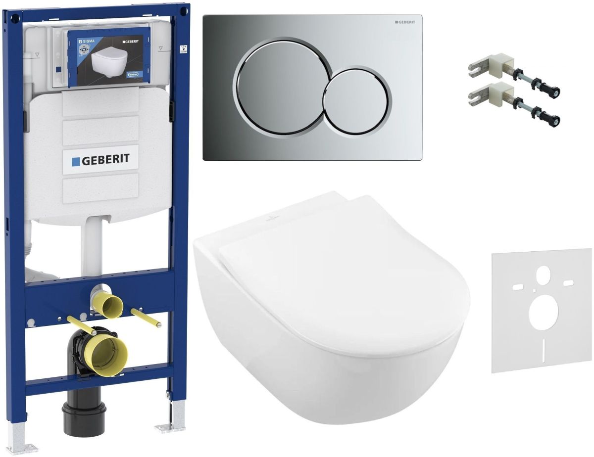 Set set Combi-Pack cu tablă Villeroy & Boch Subway 2.0 5614R2R1, cadru încastrat Geberit Duofix 111.320.00.5, 115.770.21.5, 111.815.00.1, 156.050.00.1