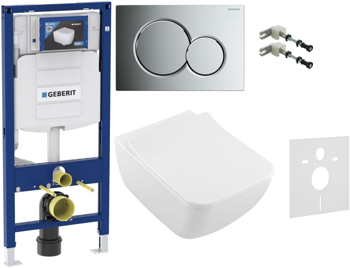 Set set Combi-Pack cu tablă Villeroy & Boch Venticello 4611RSR1, cadru încastrat Geberit Duofix 111.320.00.5, 115.770.21.5, 111.815.00.1, 156.050.00.1